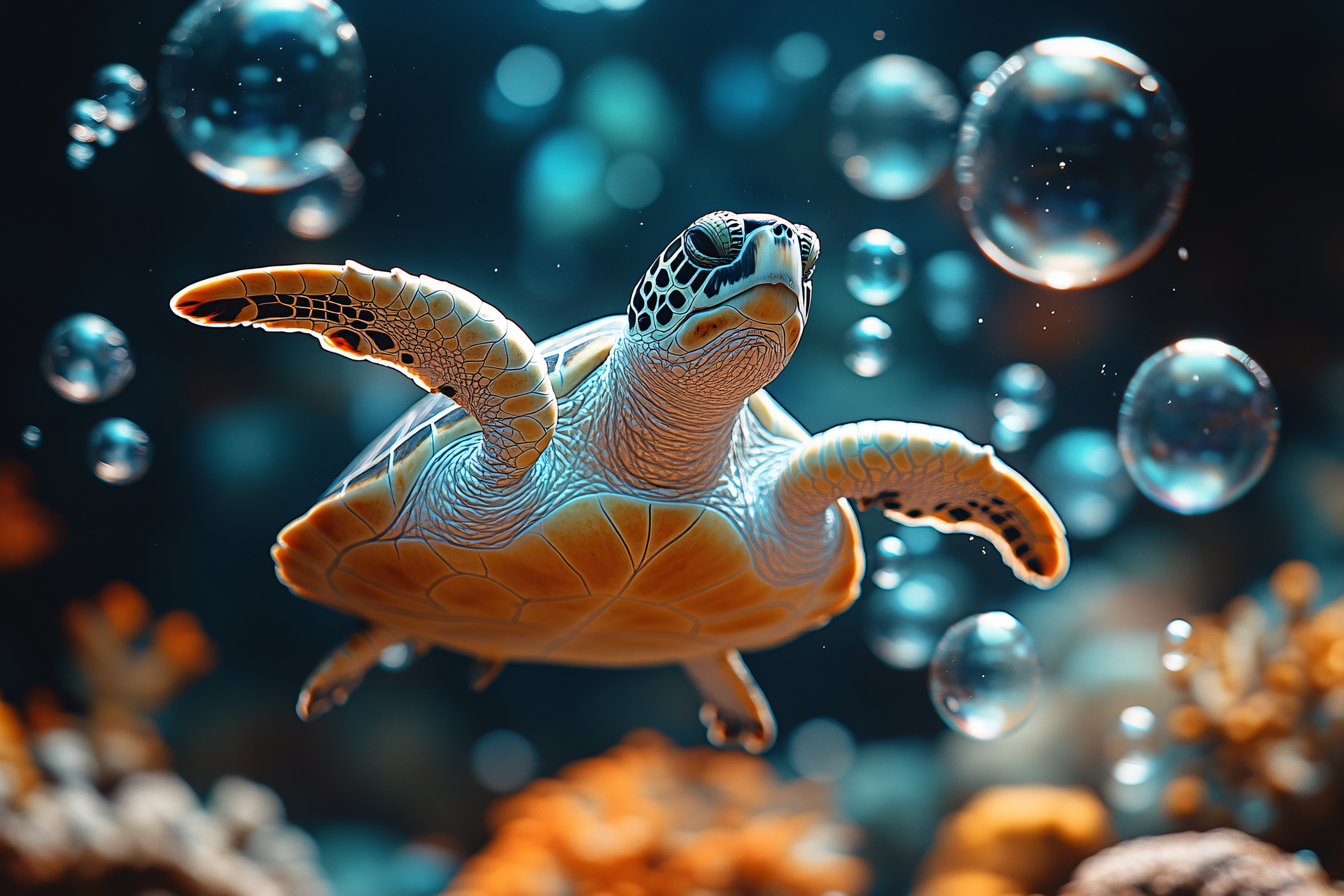 Sea Turtle Swimming Underwater