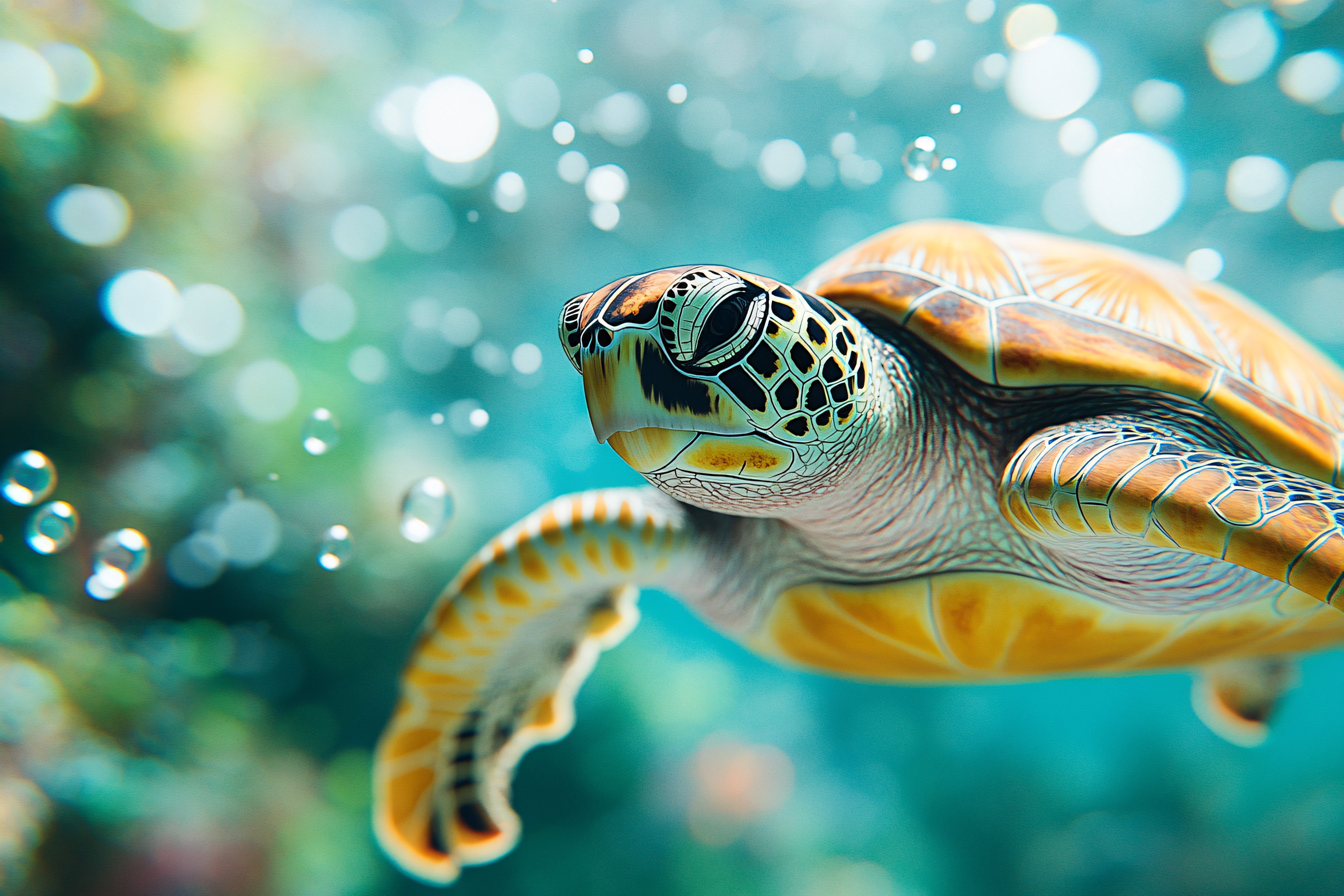 Sea Turtle Underwater Close-up