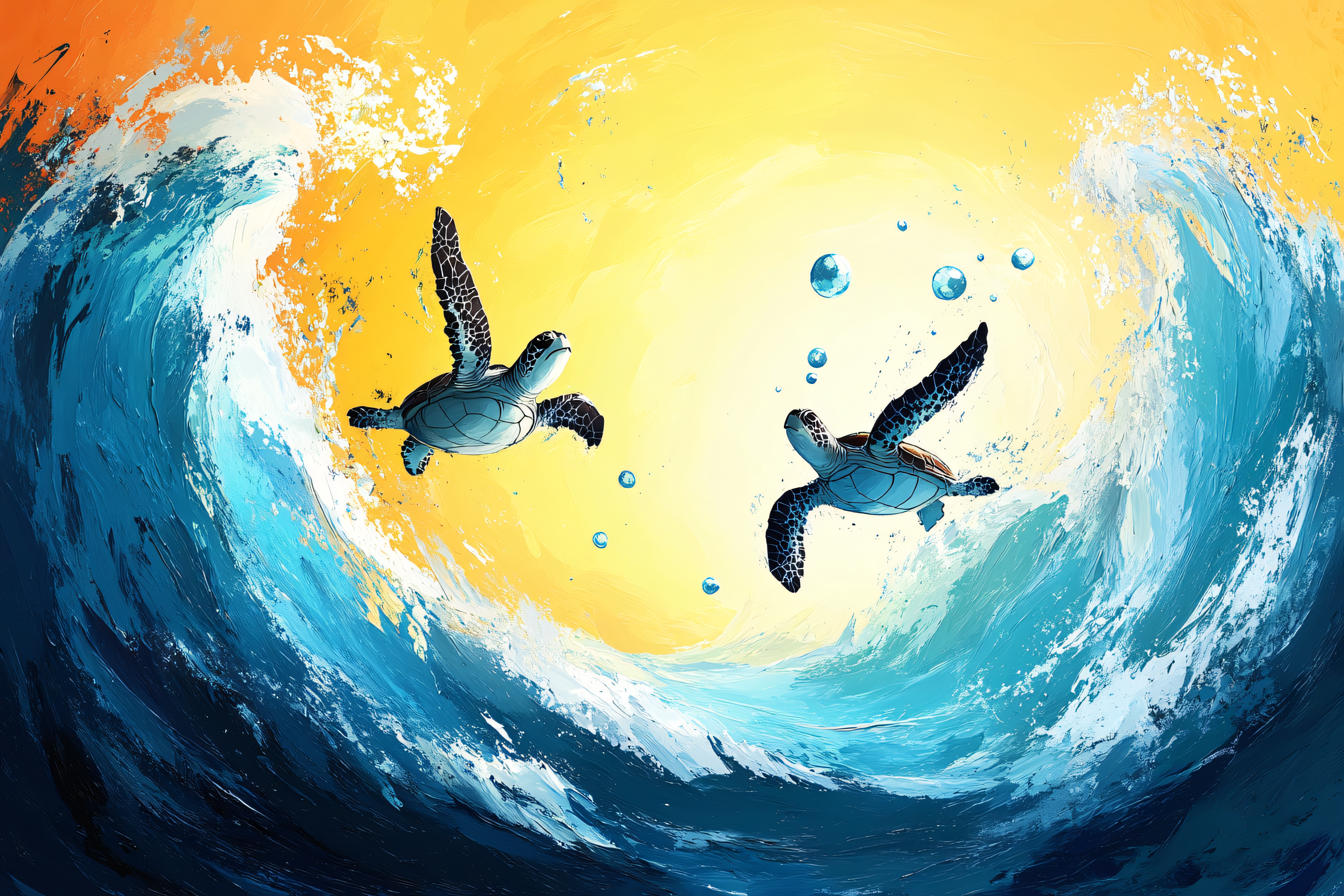 Sea Turtles in Ocean Waves