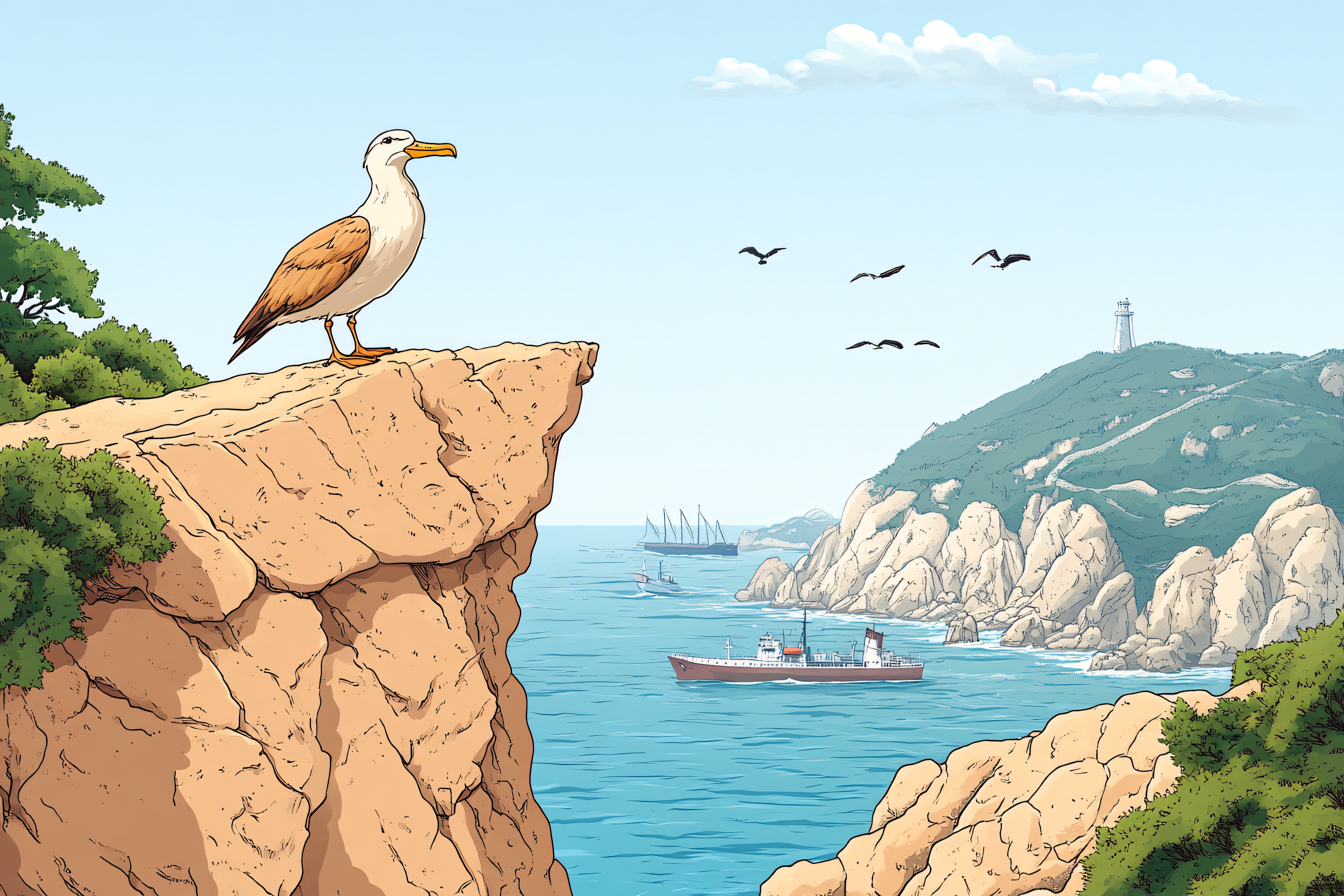 Seagull On Cliff Overlooking Ocean
