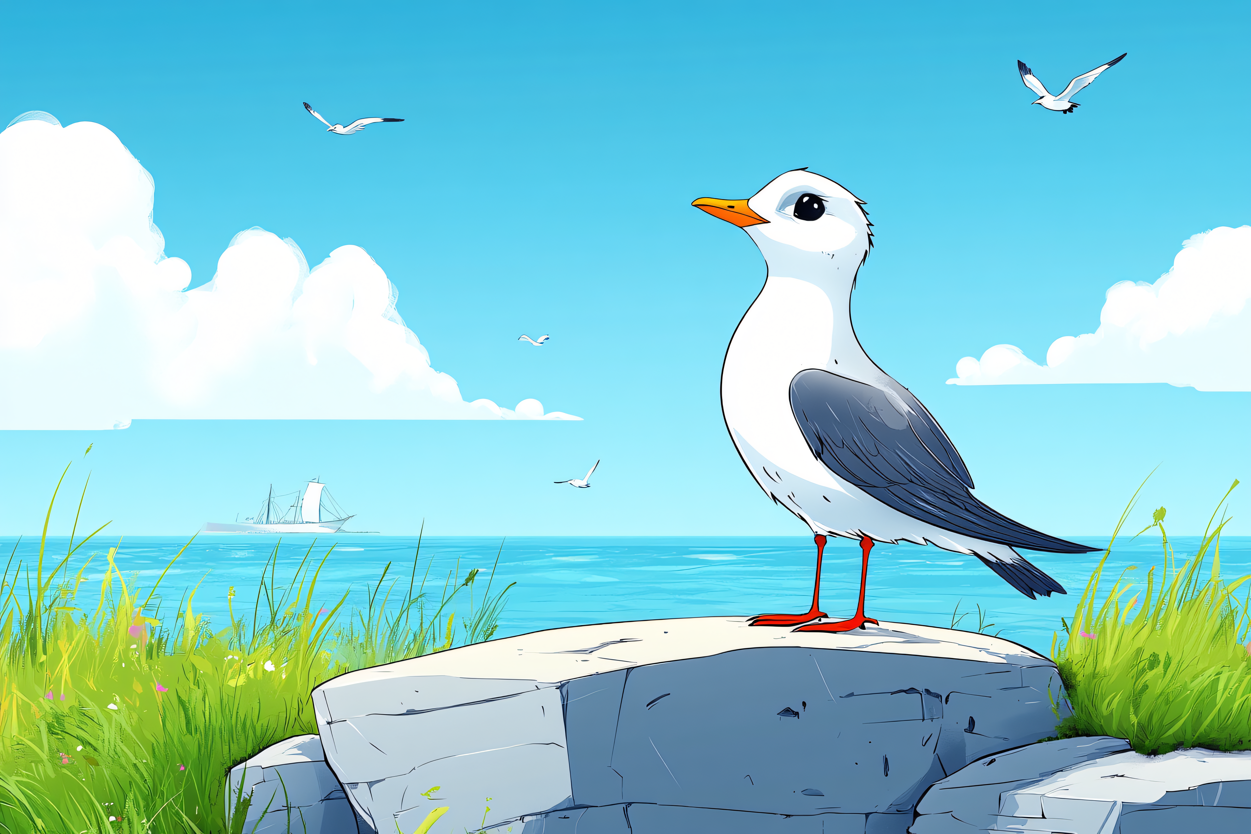 Seagull Perched On Coastal Rock