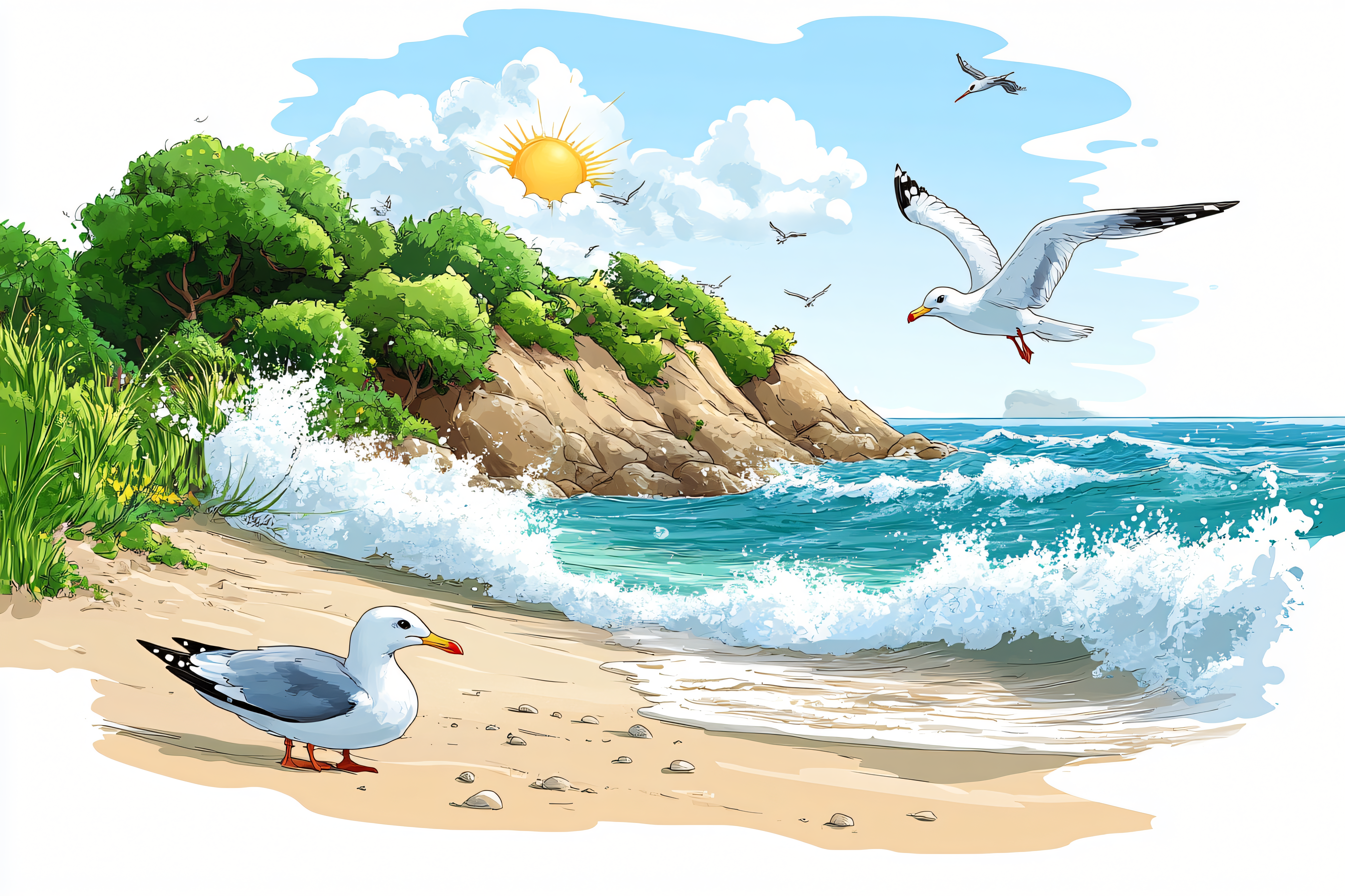 Seagulls On A Sunny Beach