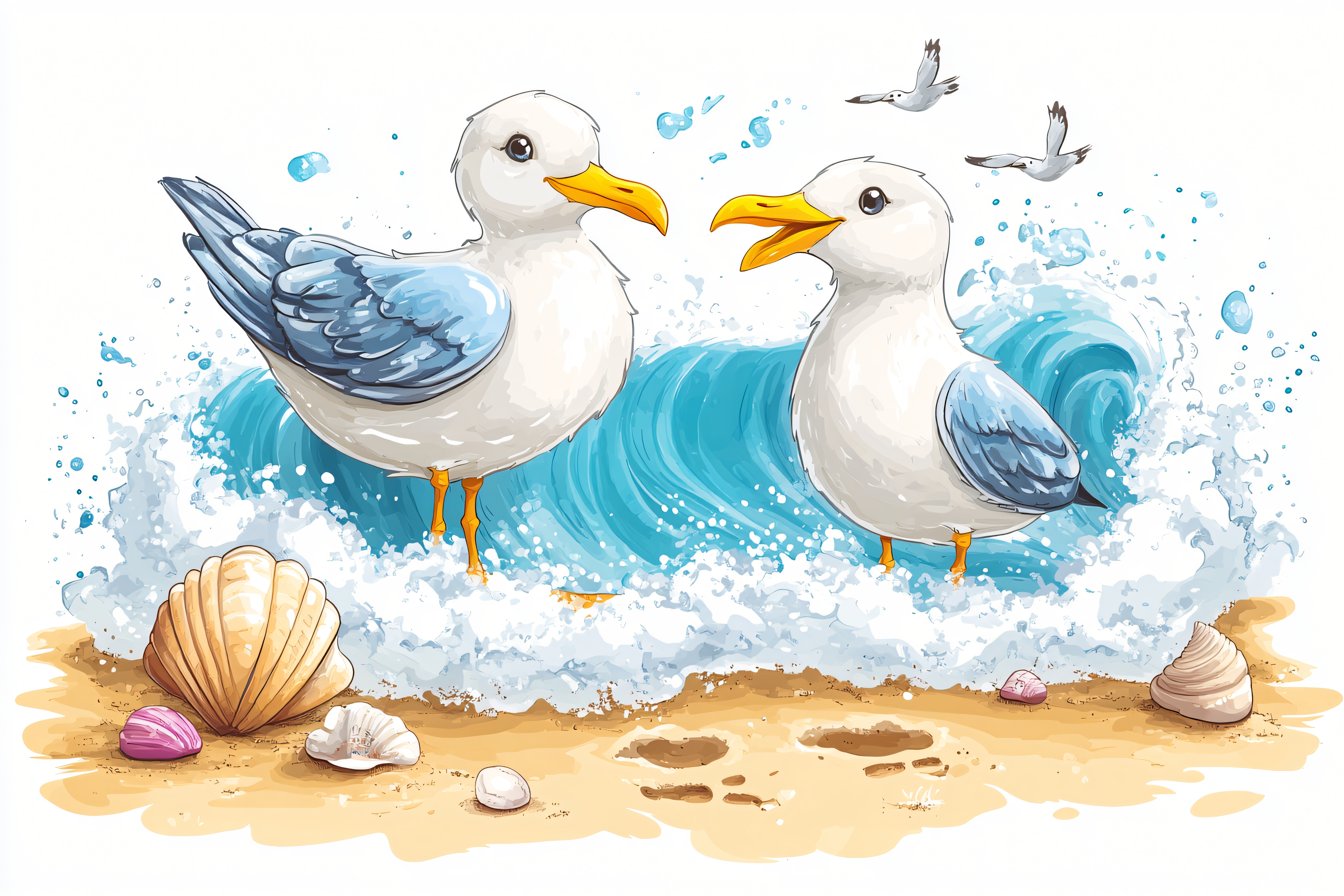 Seagulls On Beach