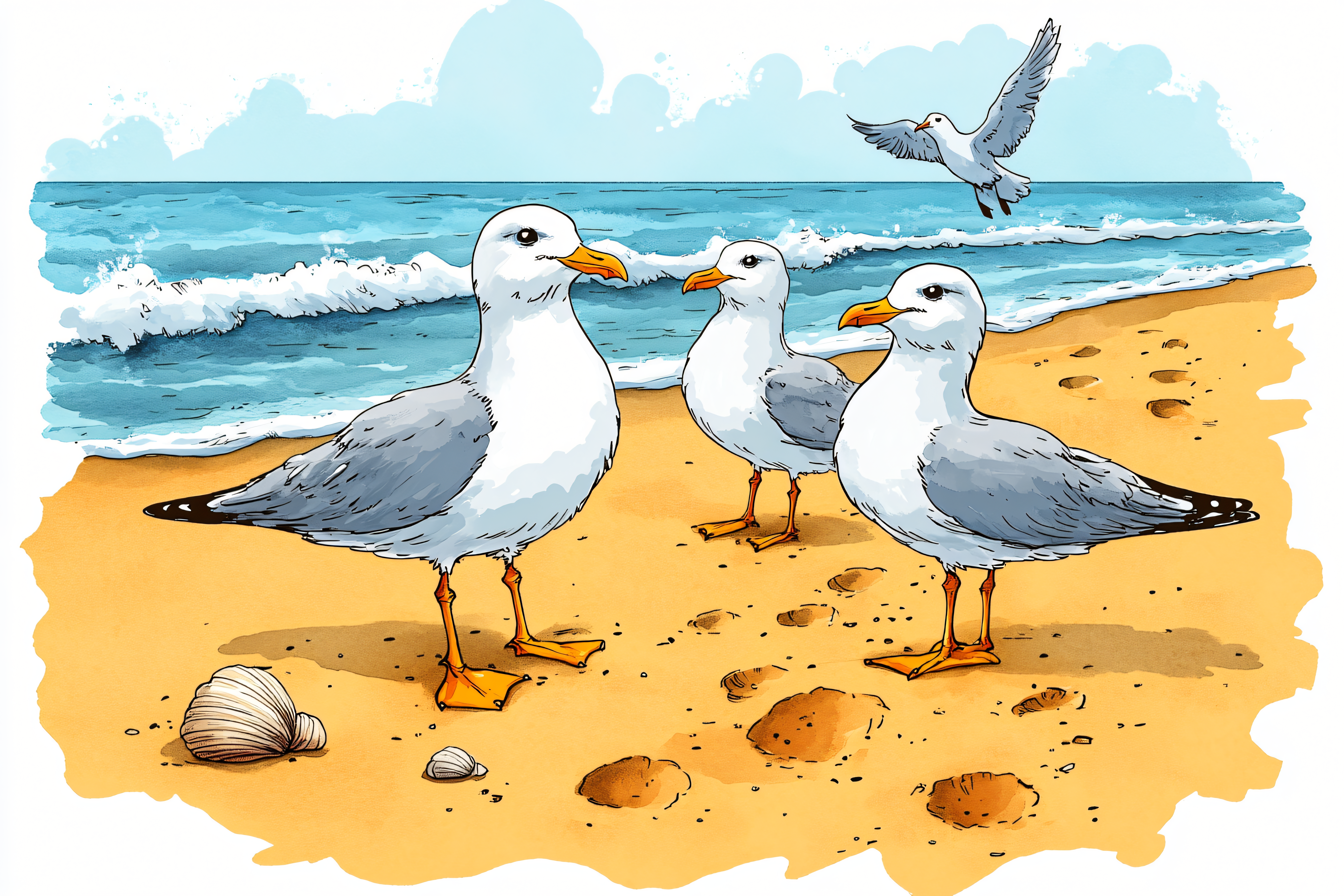 Seagulls On Sandy Beach