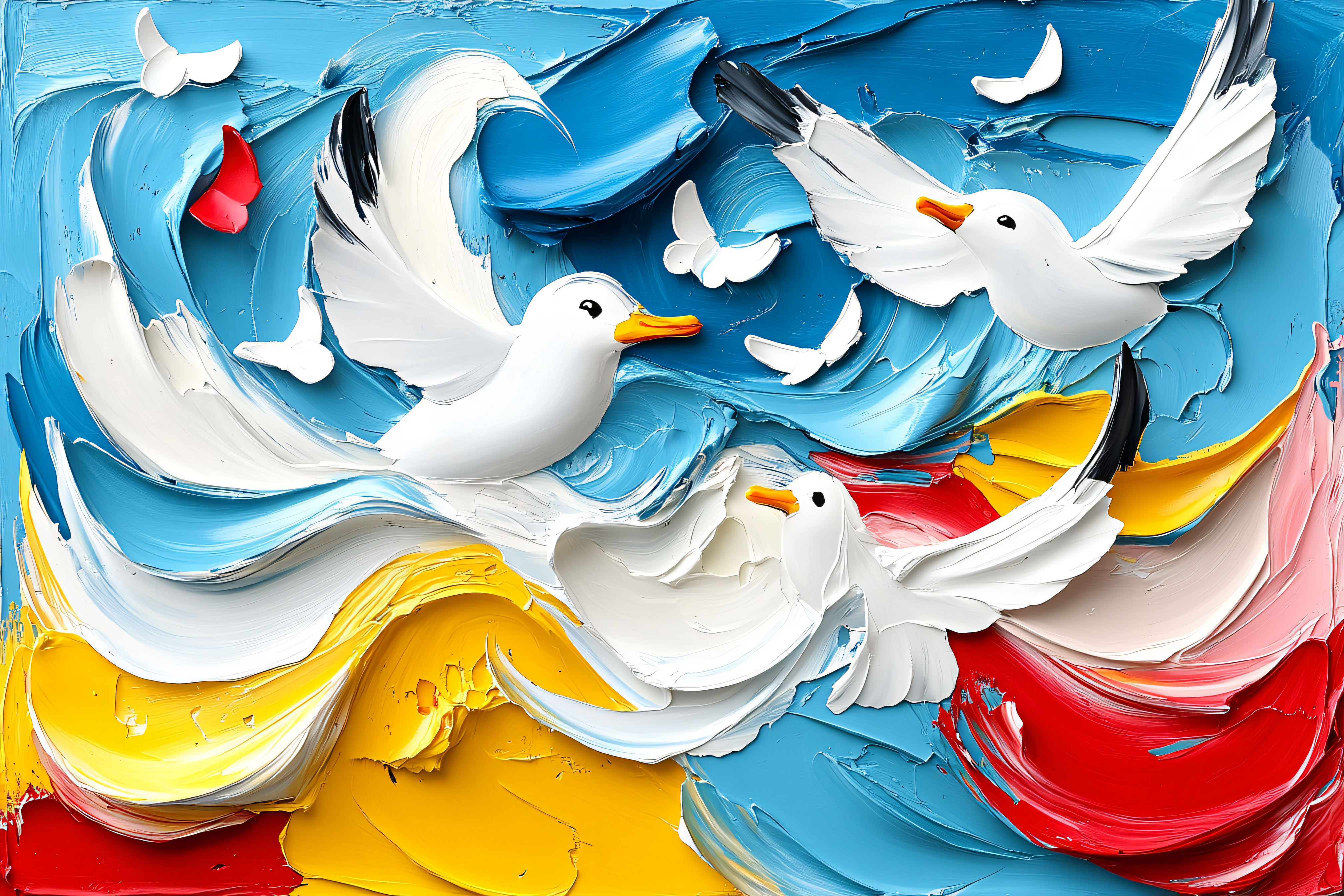 Seagulls Soaring Above Textured Waves