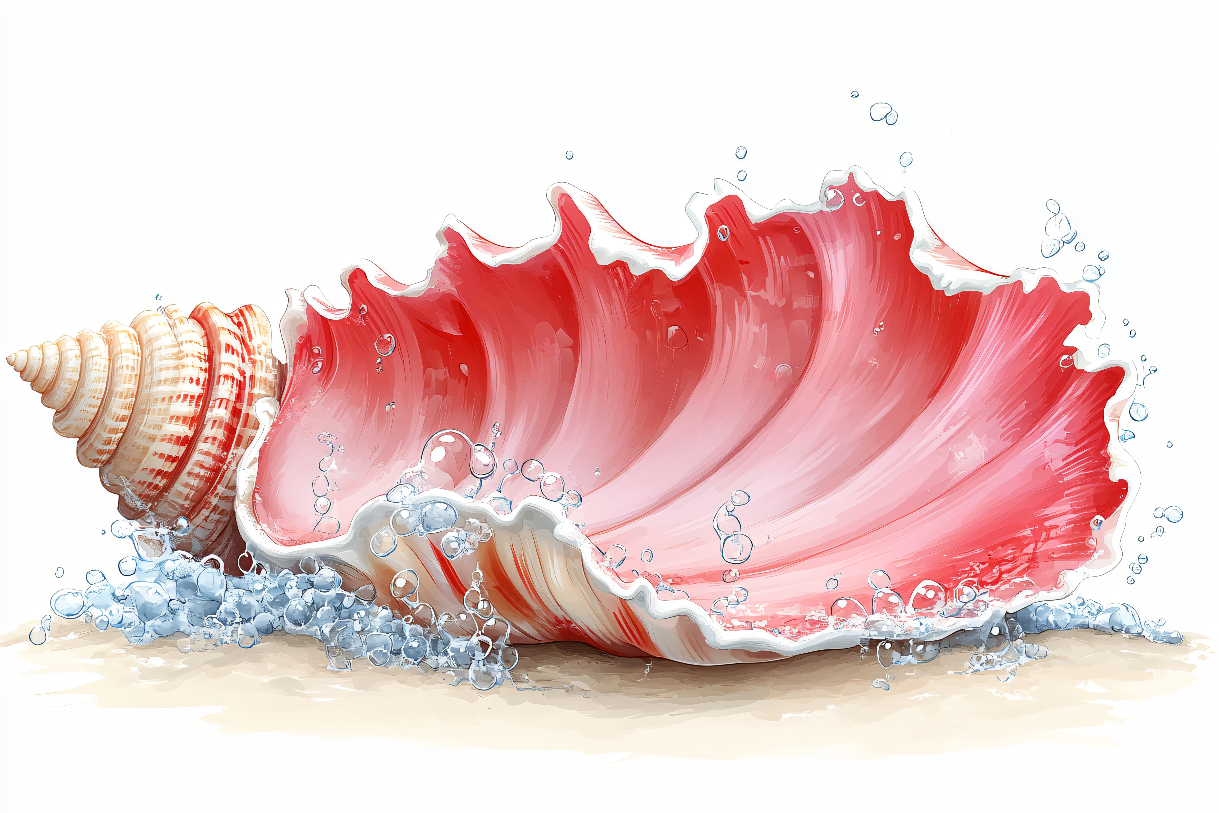 Seashell And Water Bubbles