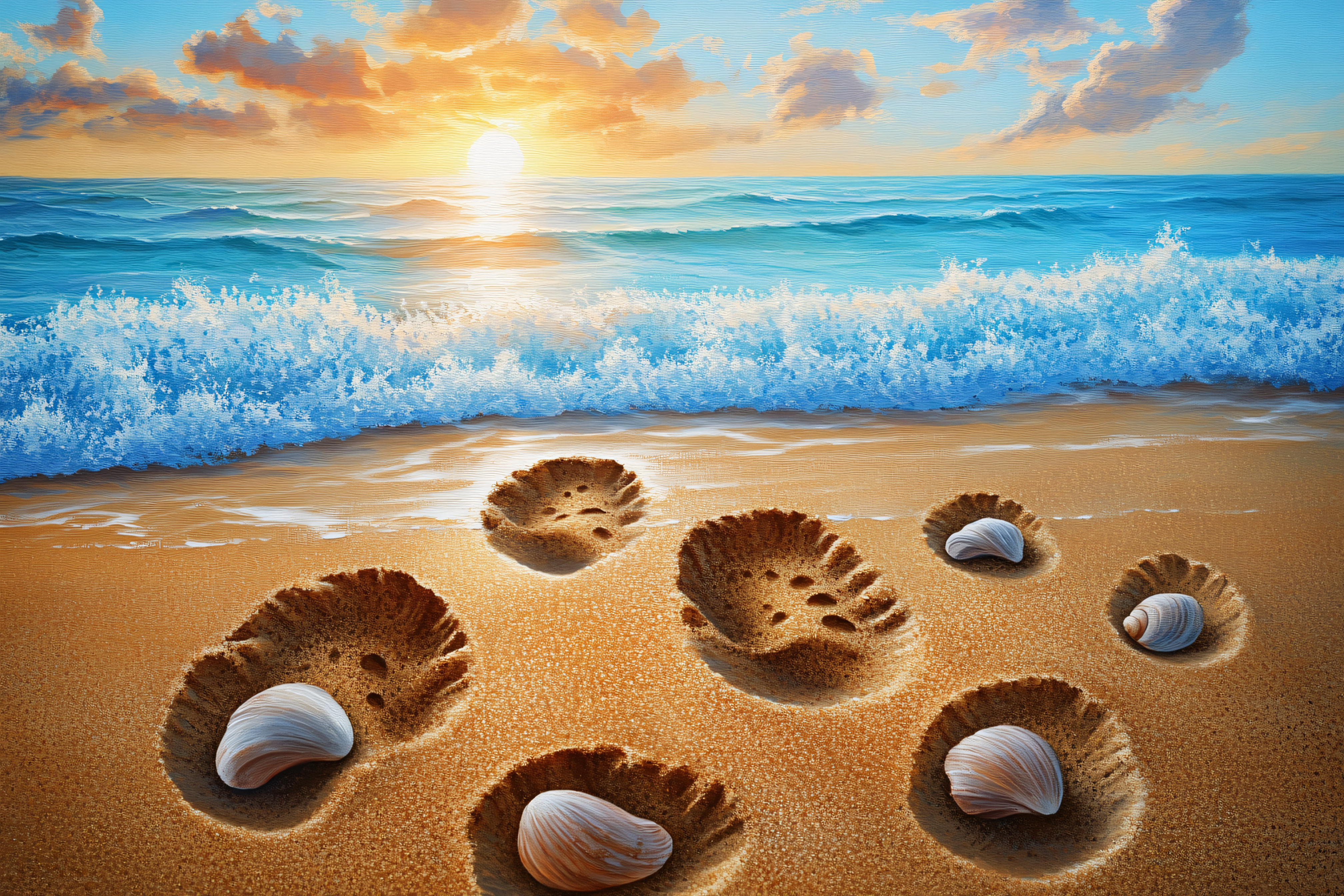Seashells on Beach at Sunset