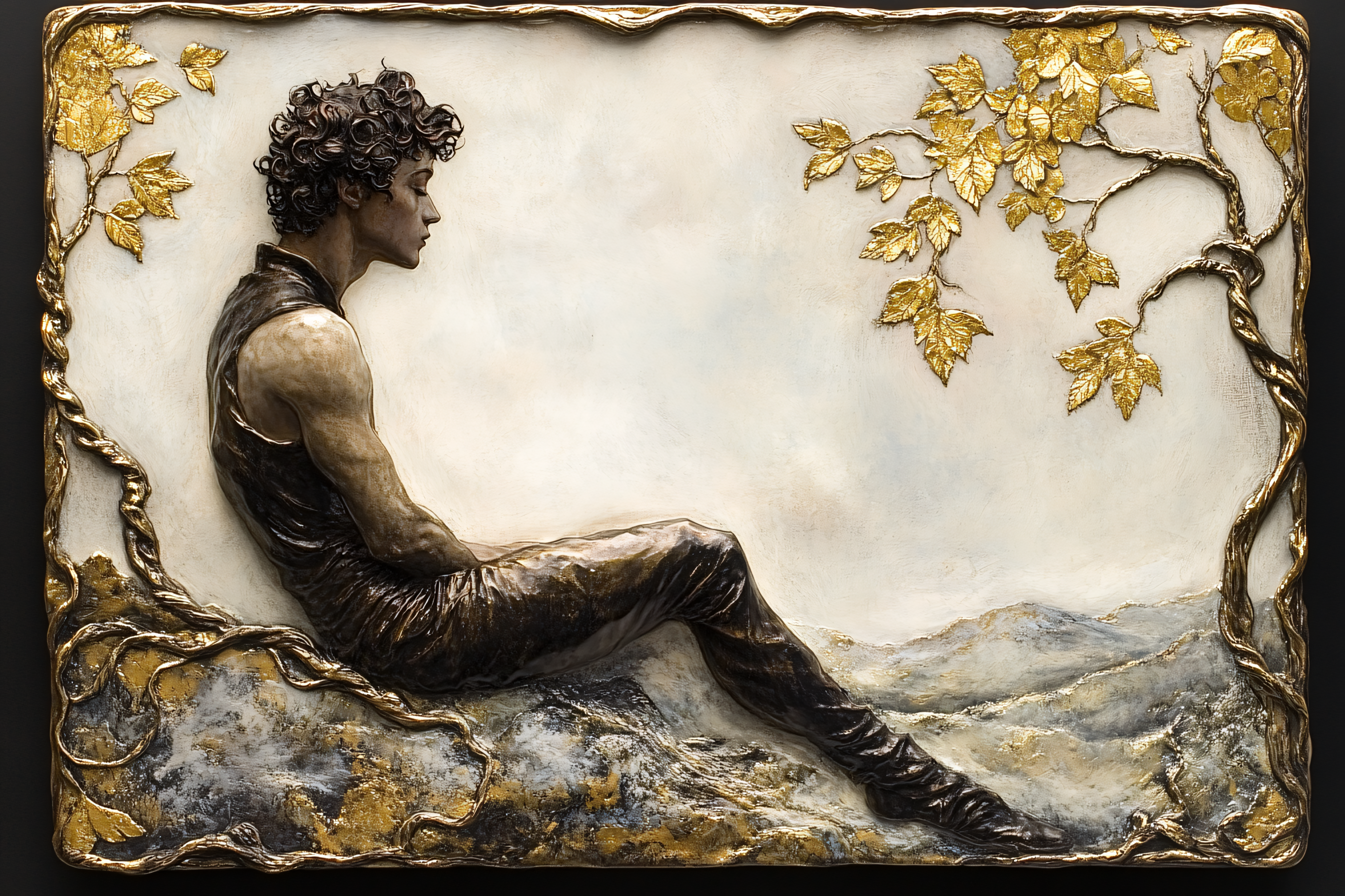 Seated Youth Sculpture with Golden Tree