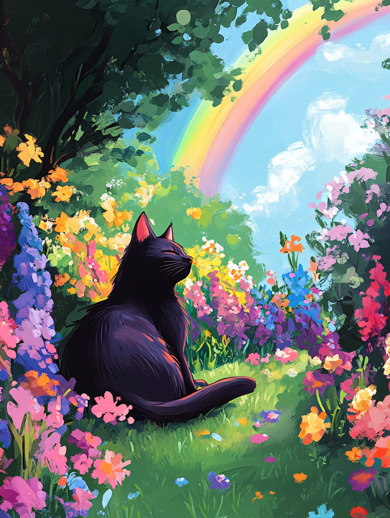Serene Cat in Flower Garden