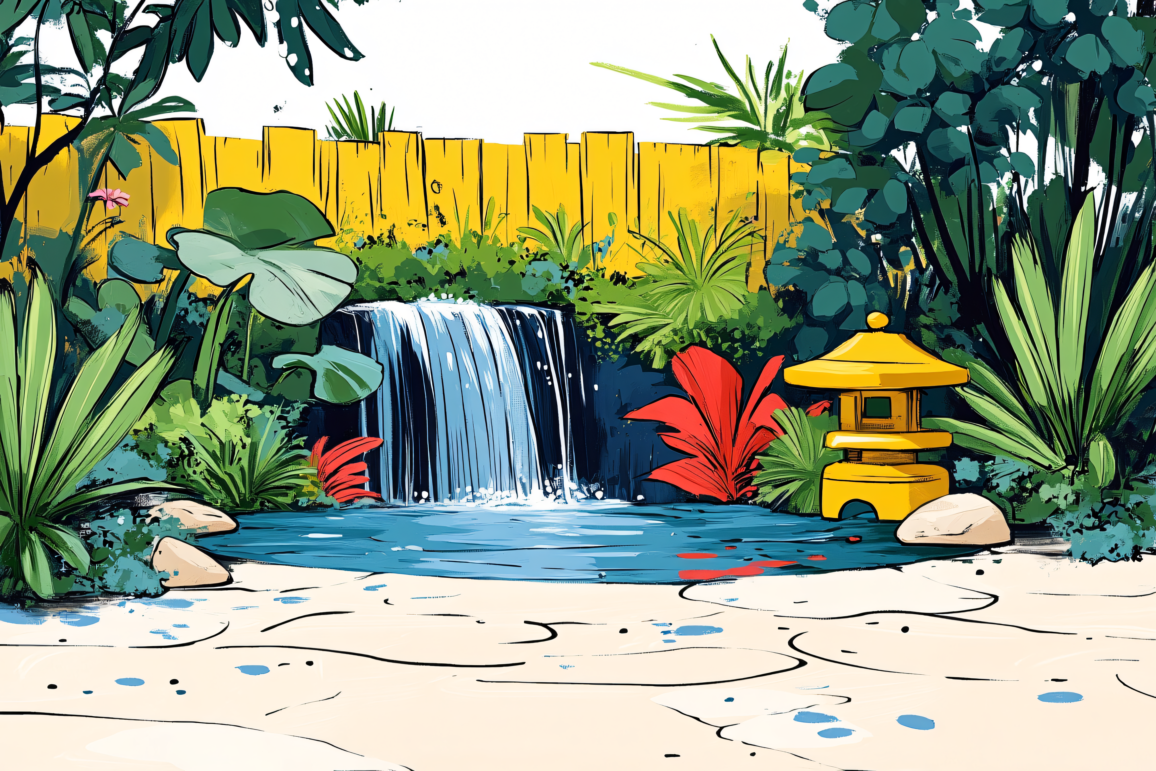 Serene Japanese Garden with Waterfall
