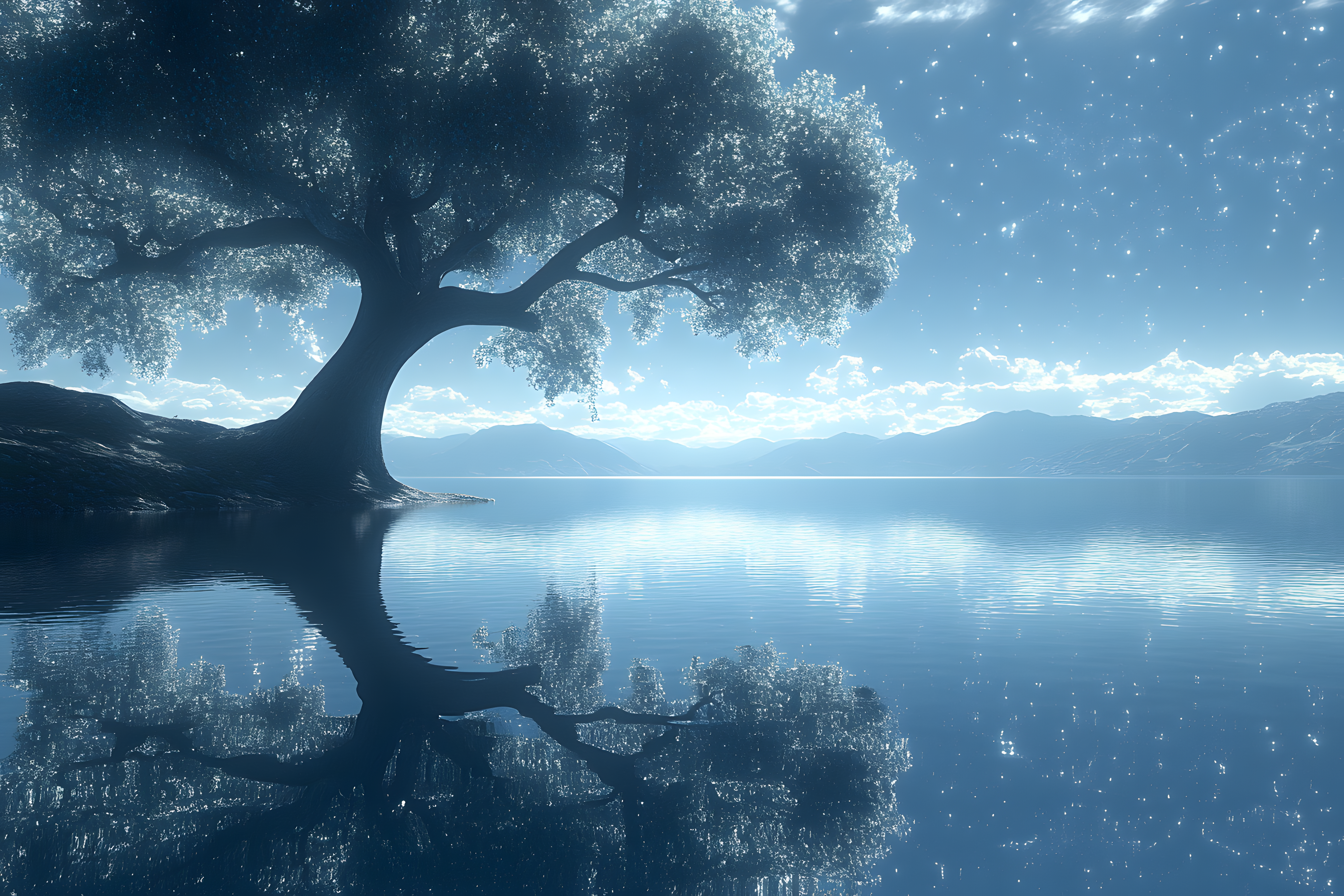 Serene Lakeside Tree Reflection