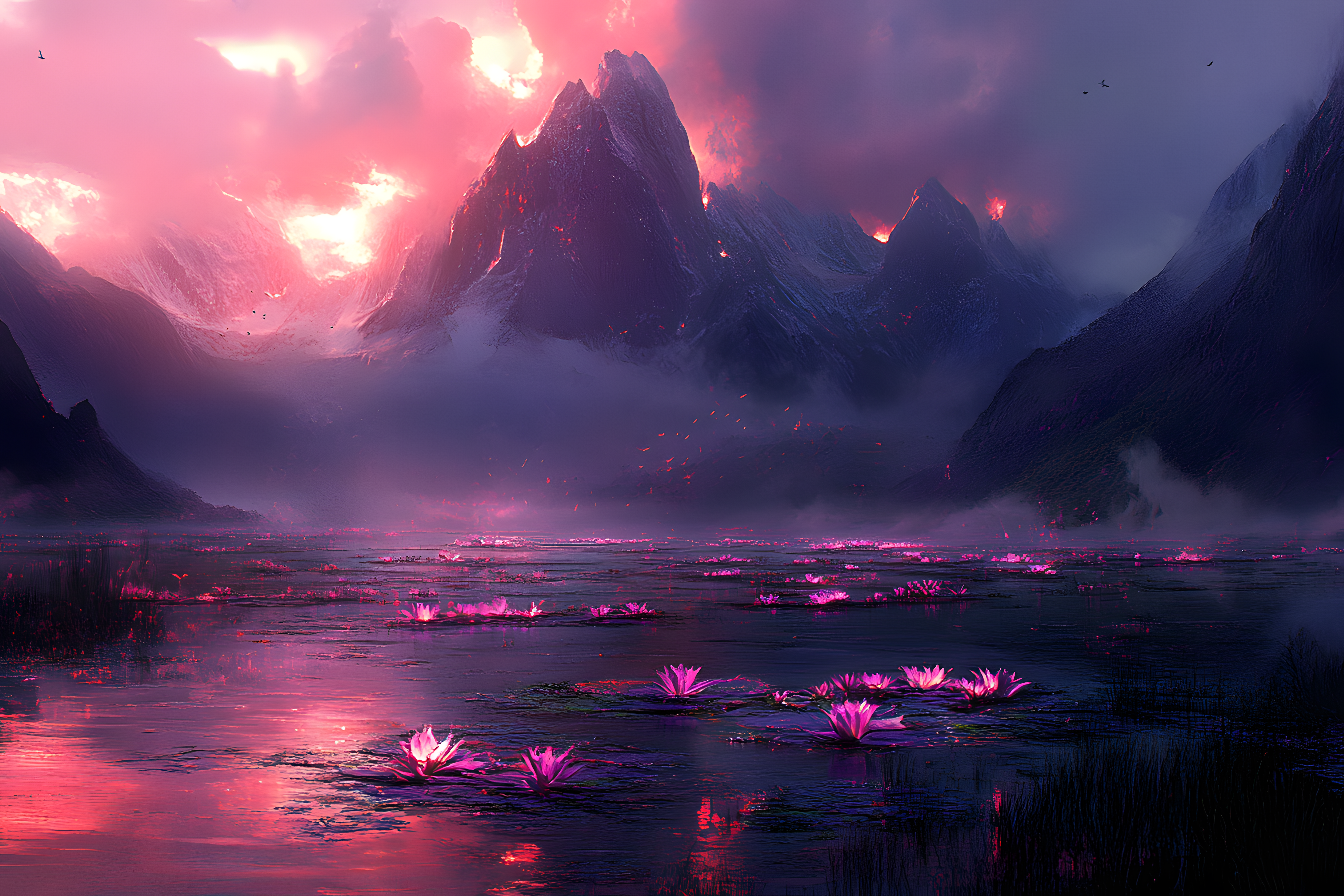 Serene Lotus Mountainscape