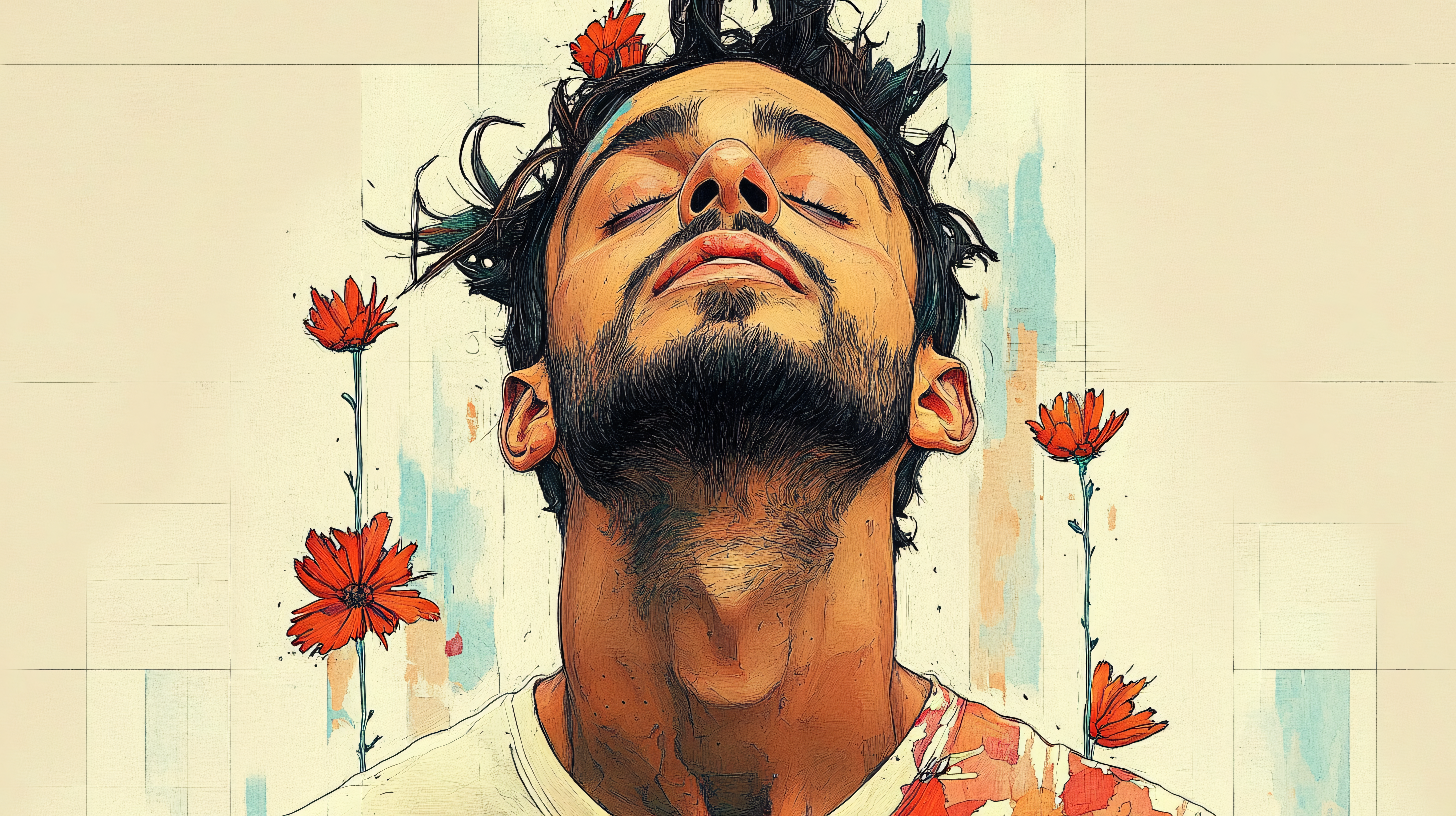 Serene Man with Floral Crown