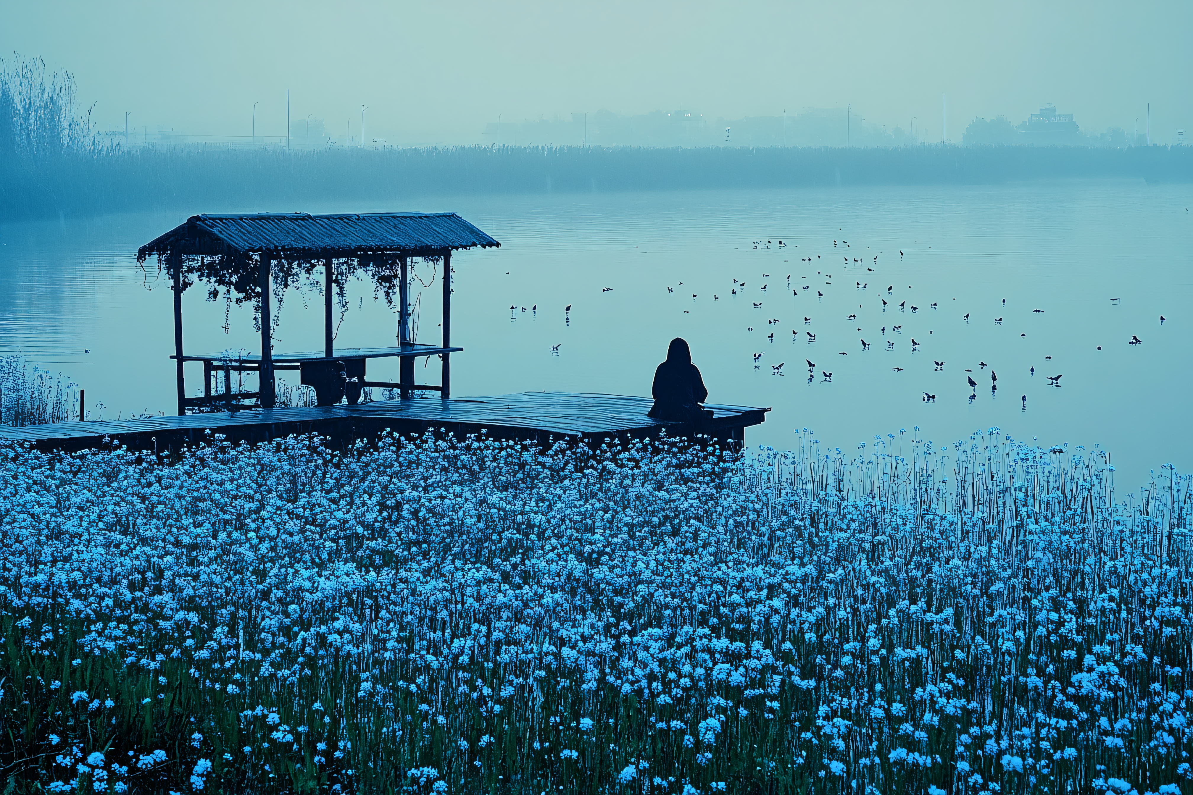 Serene Moment on the Lakeside Dock