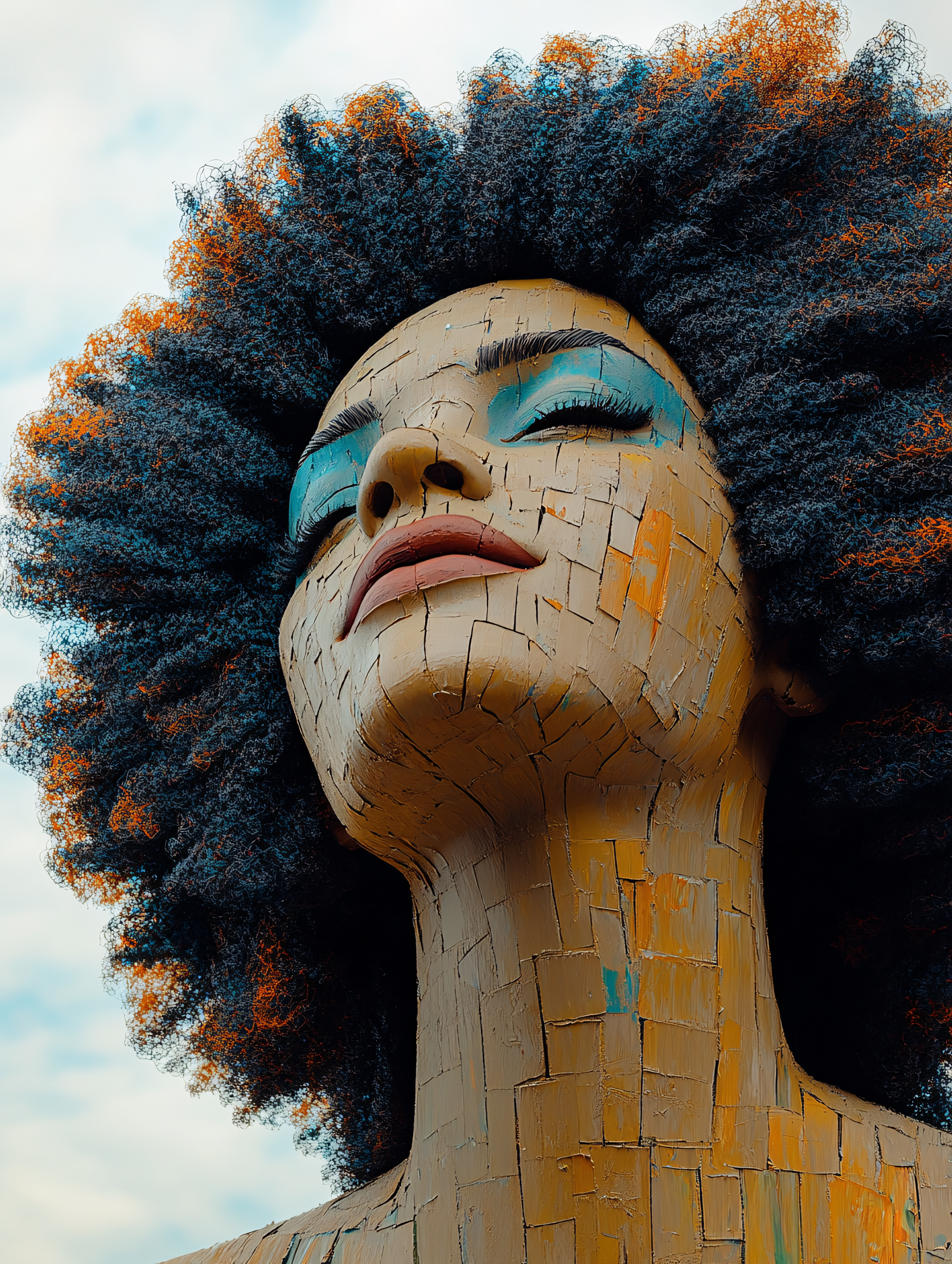 Serene Mosaic Woman with Afro