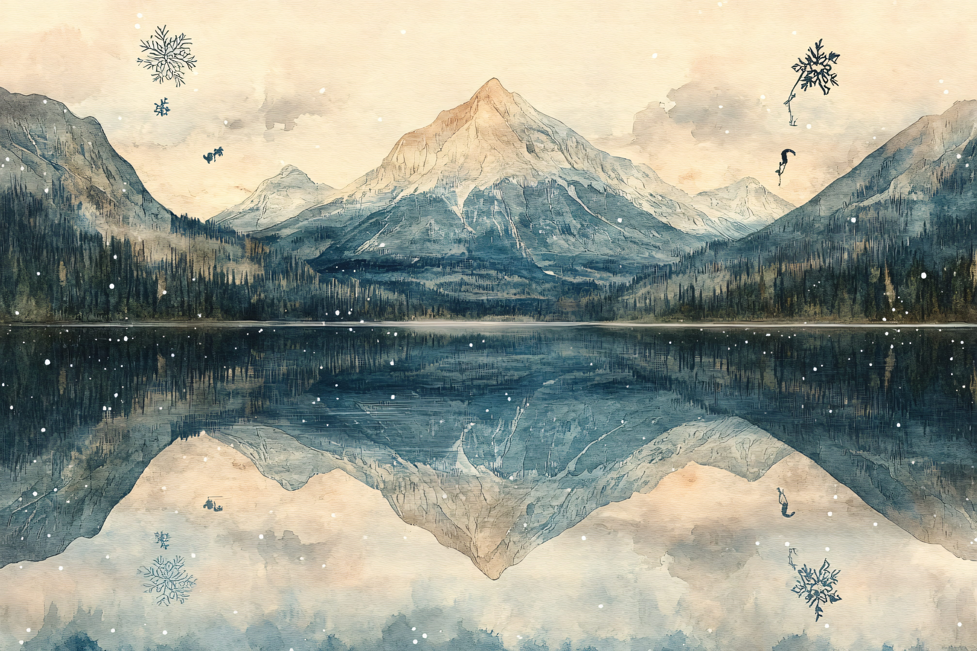 Serene Mountain Lake Winter Scene