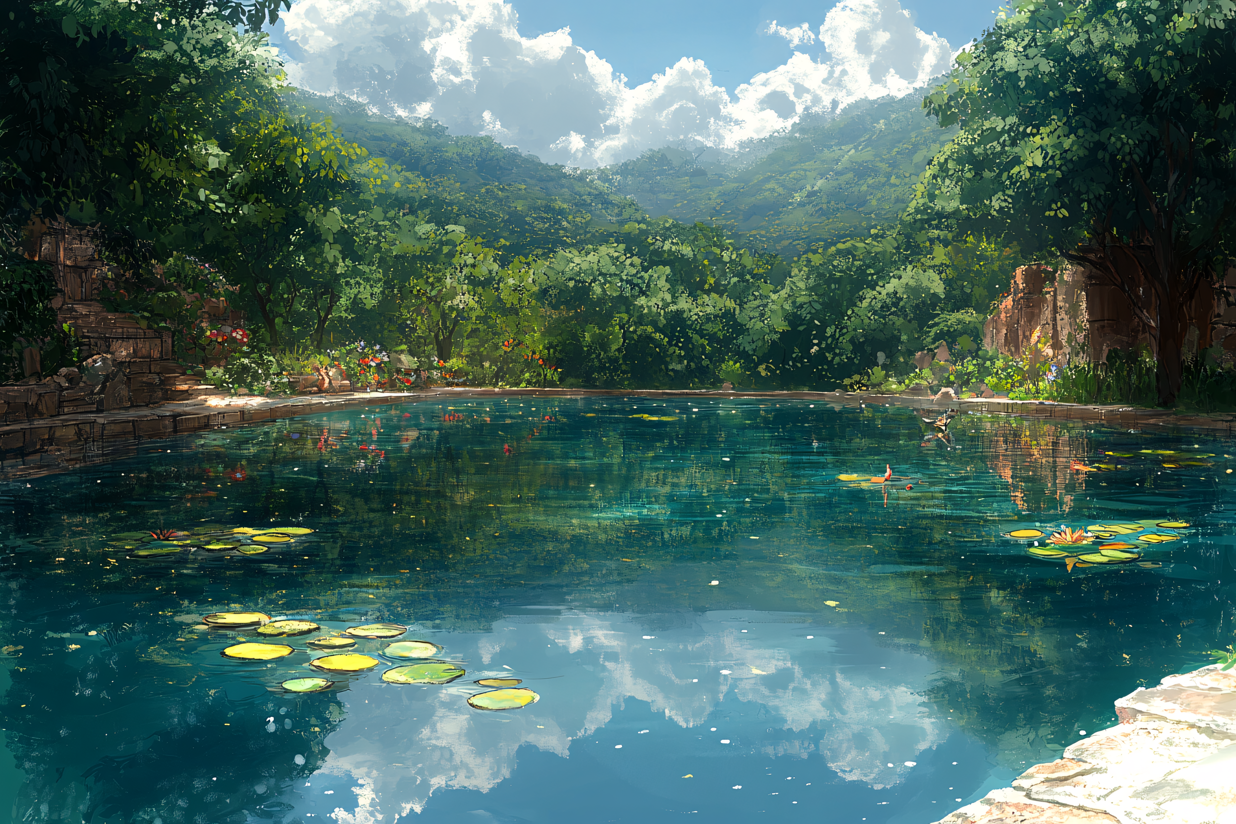 Serene Pond With Lily Pads