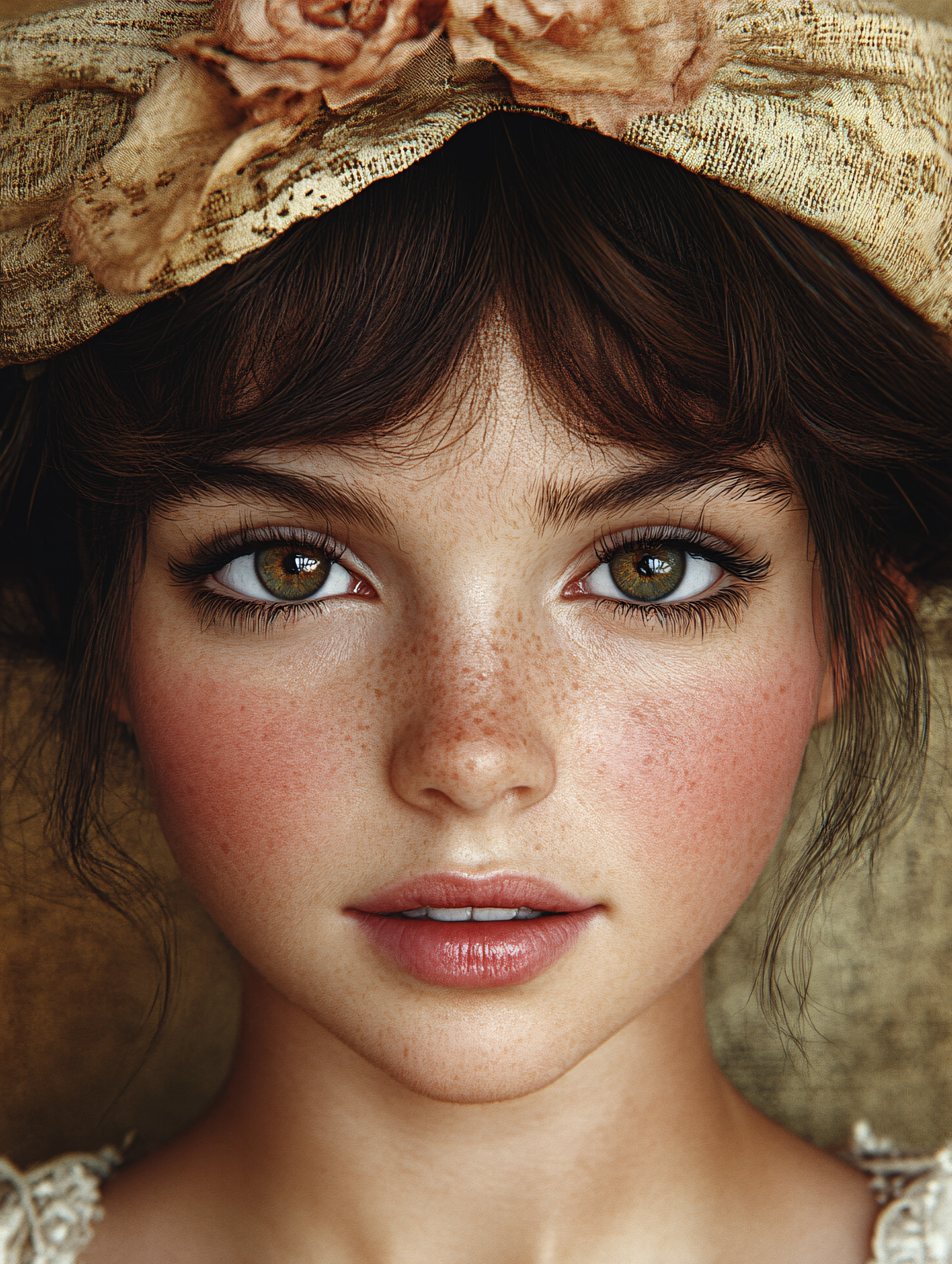 Serene Portrait of a Freckled Woman with Hat