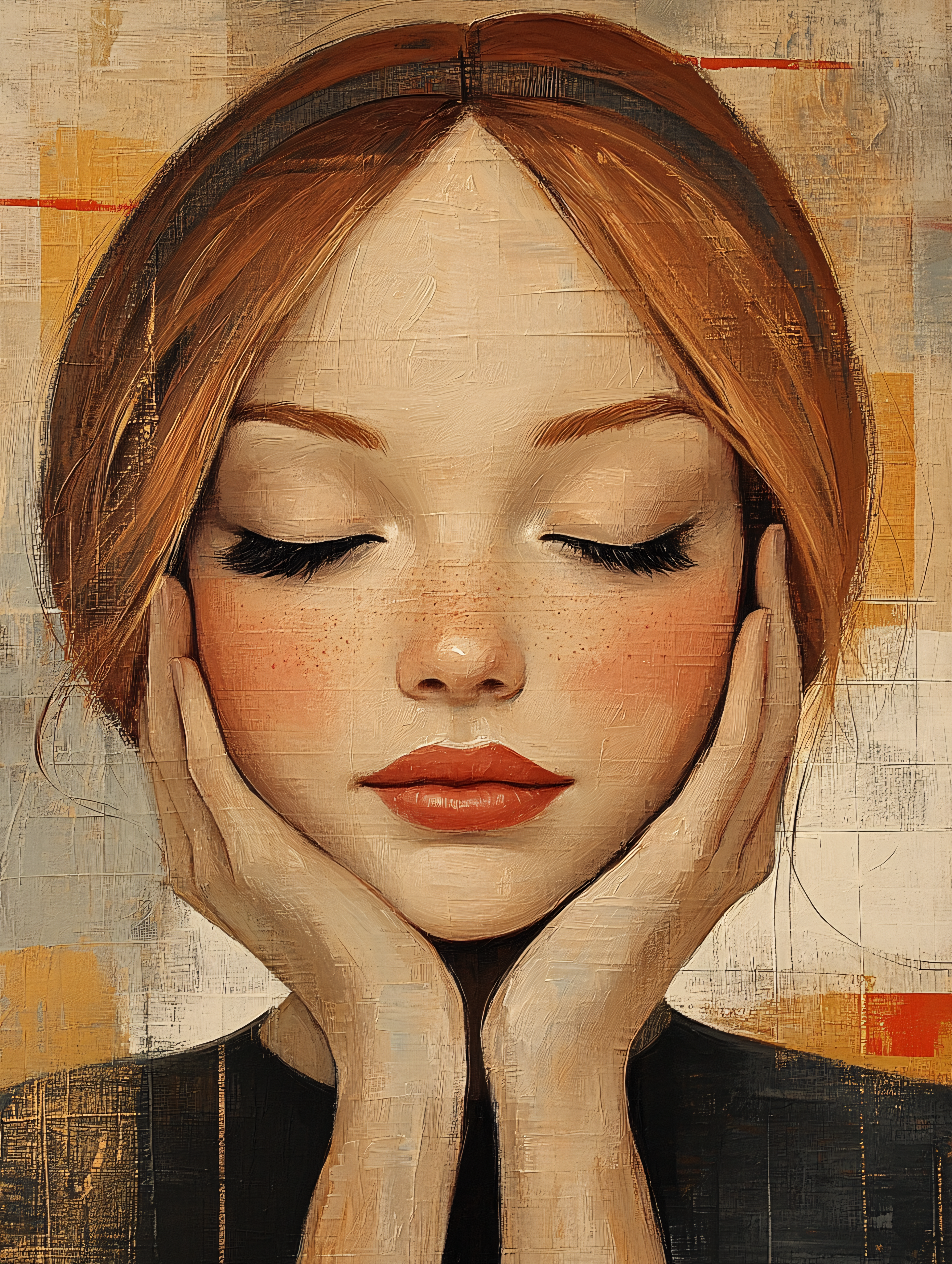 Serene Portrait Of A Redhead Woman With Closed Eyes
