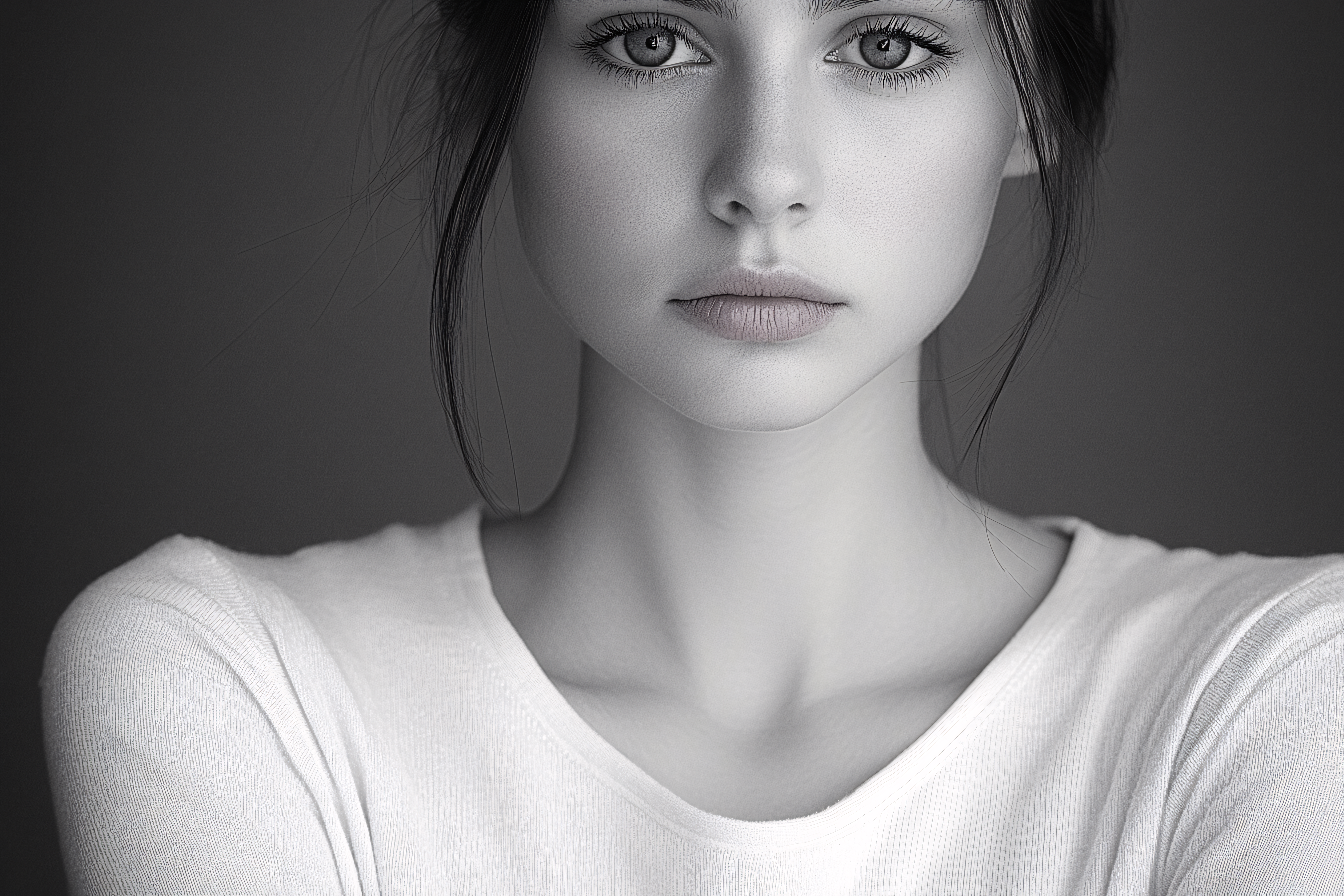 Serene Portrait Of A Young Woman In Black And White