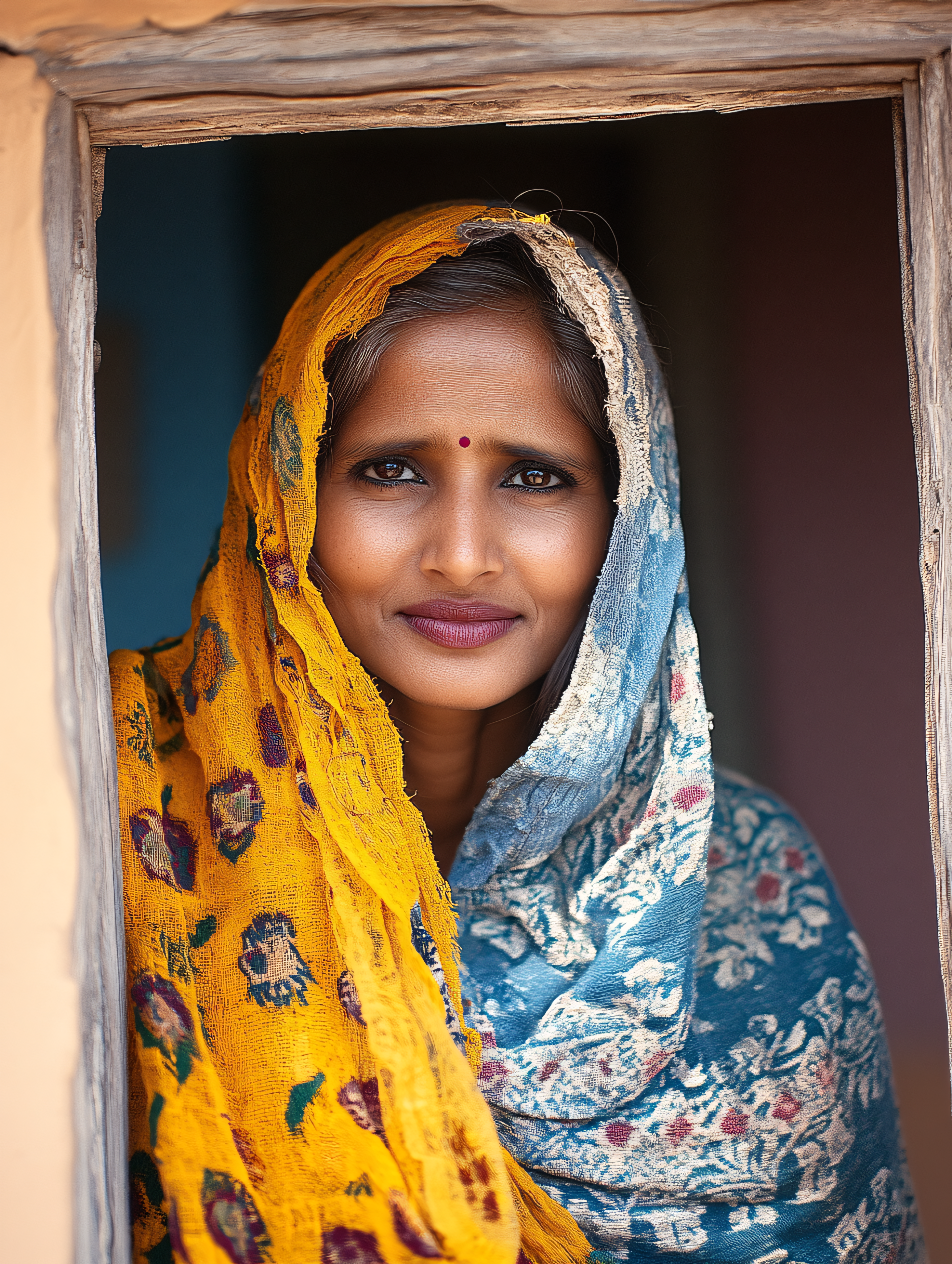 Serene Portrait Of Woman In Traditional Scarf
