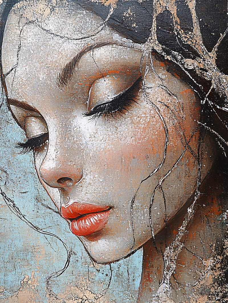 Serene Portrait with Red Lips