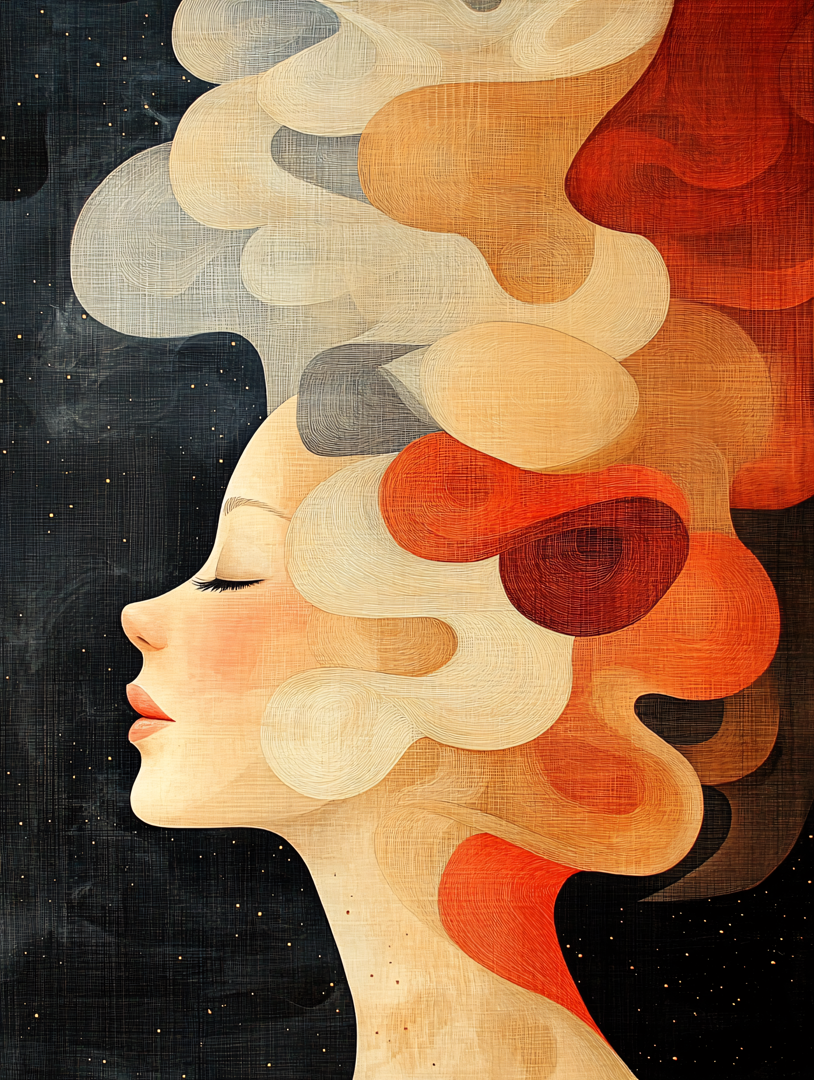 Serene Profile With Abstract Hair