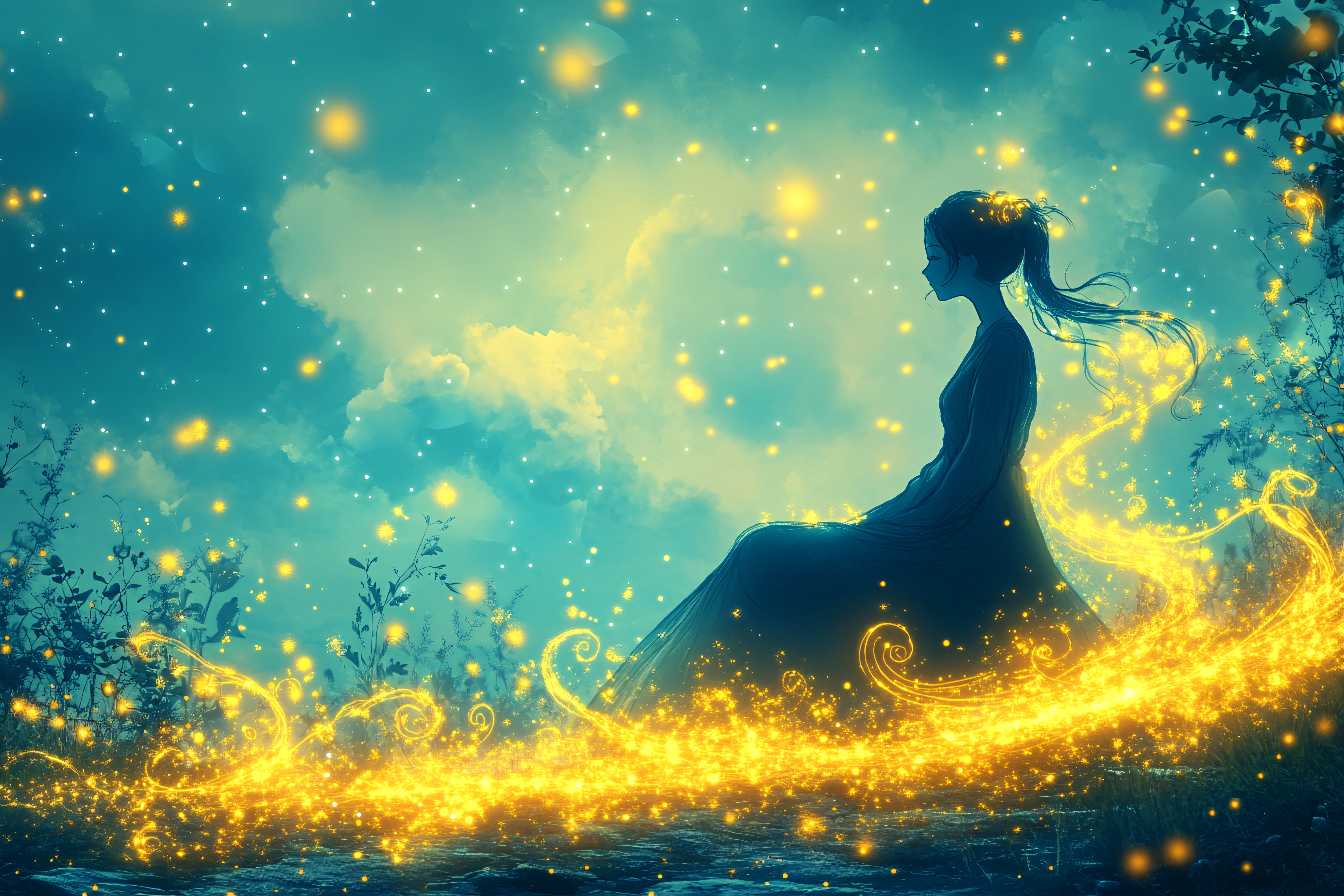 Serene Silhouette with Golden Light