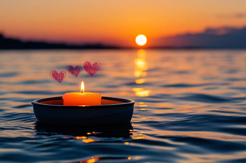 Serene Sunset Candle with Hearts
