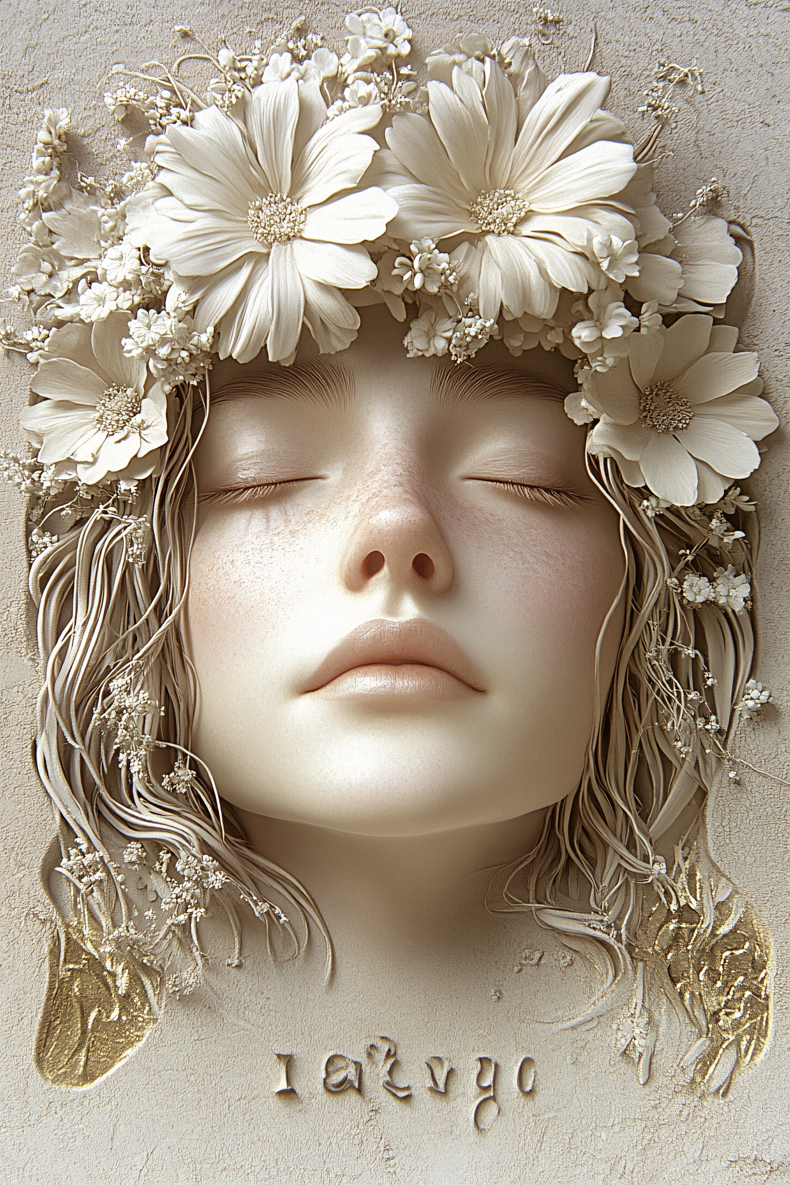 Serene Woman Bas-Relief with Floral Crown