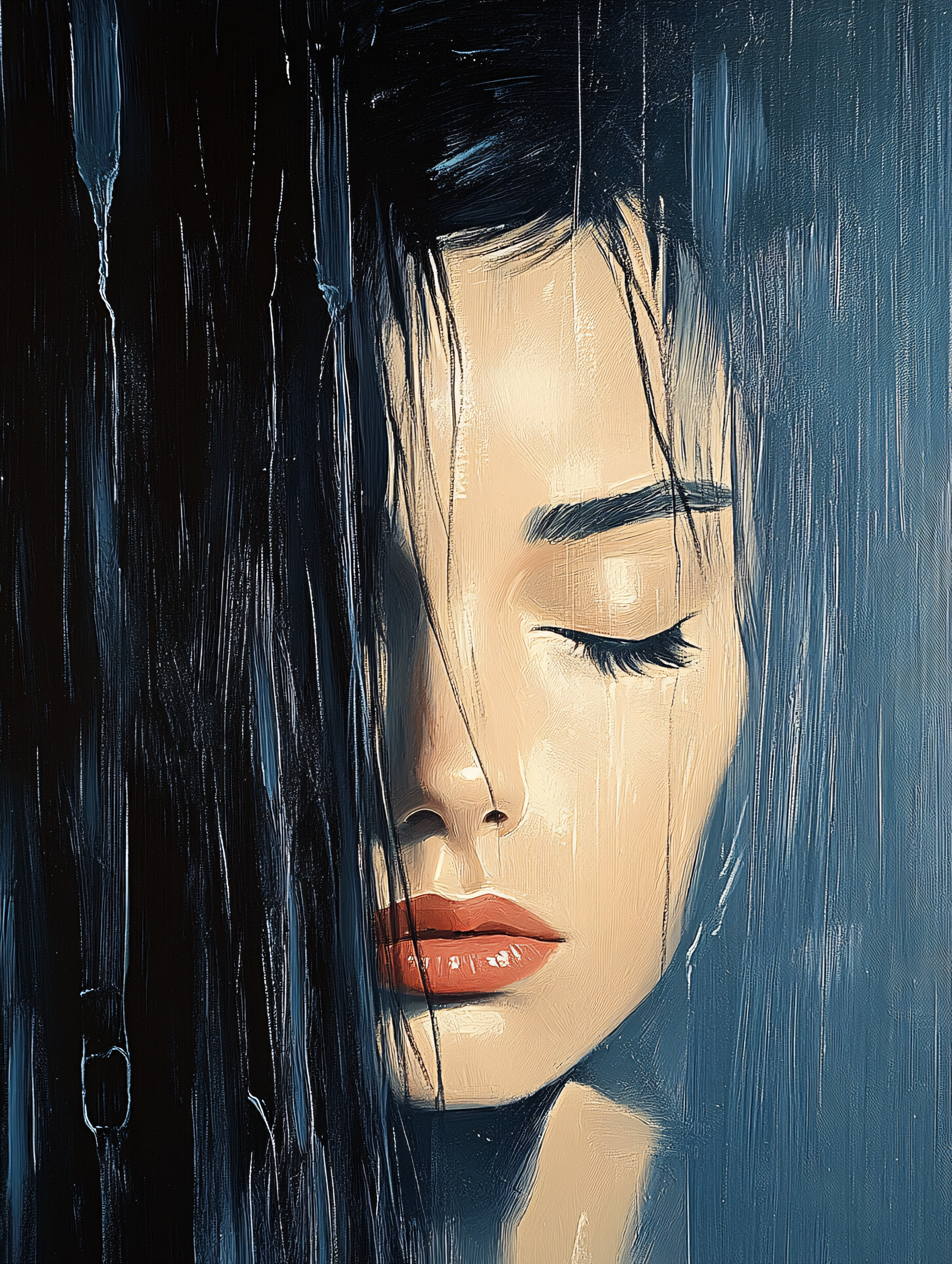 Serene Woman In Rain