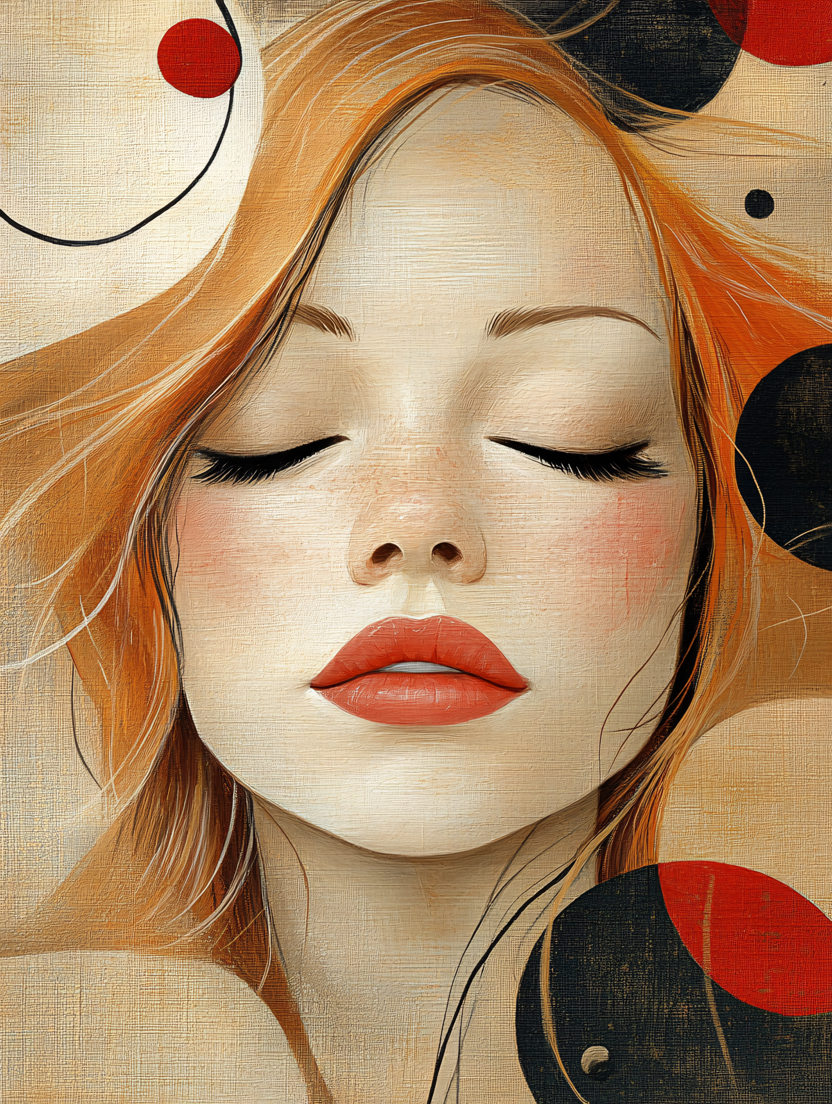 Serene Woman Portrait with Abstract Circles