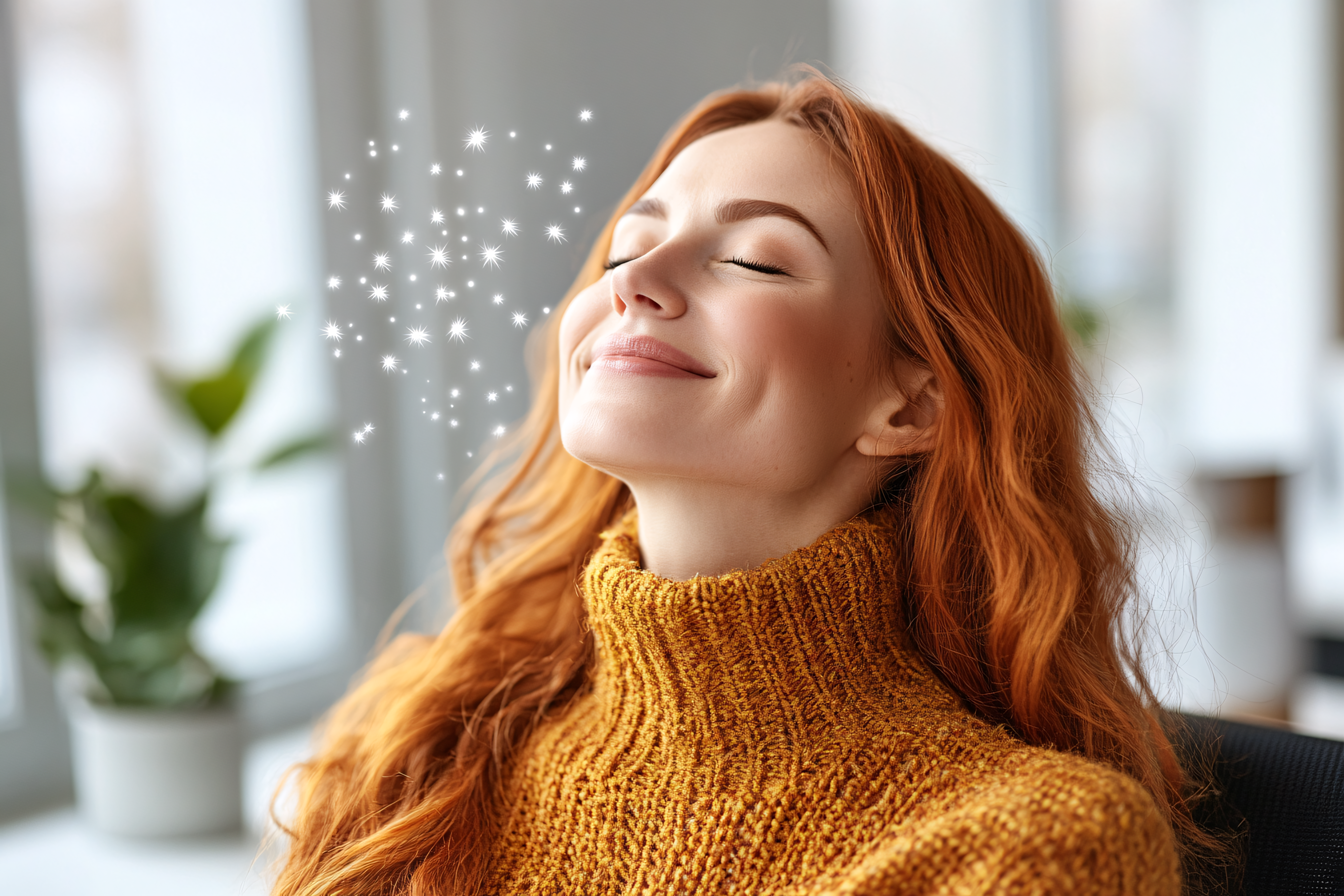 Serene Woman Smiling with Eyes Closed