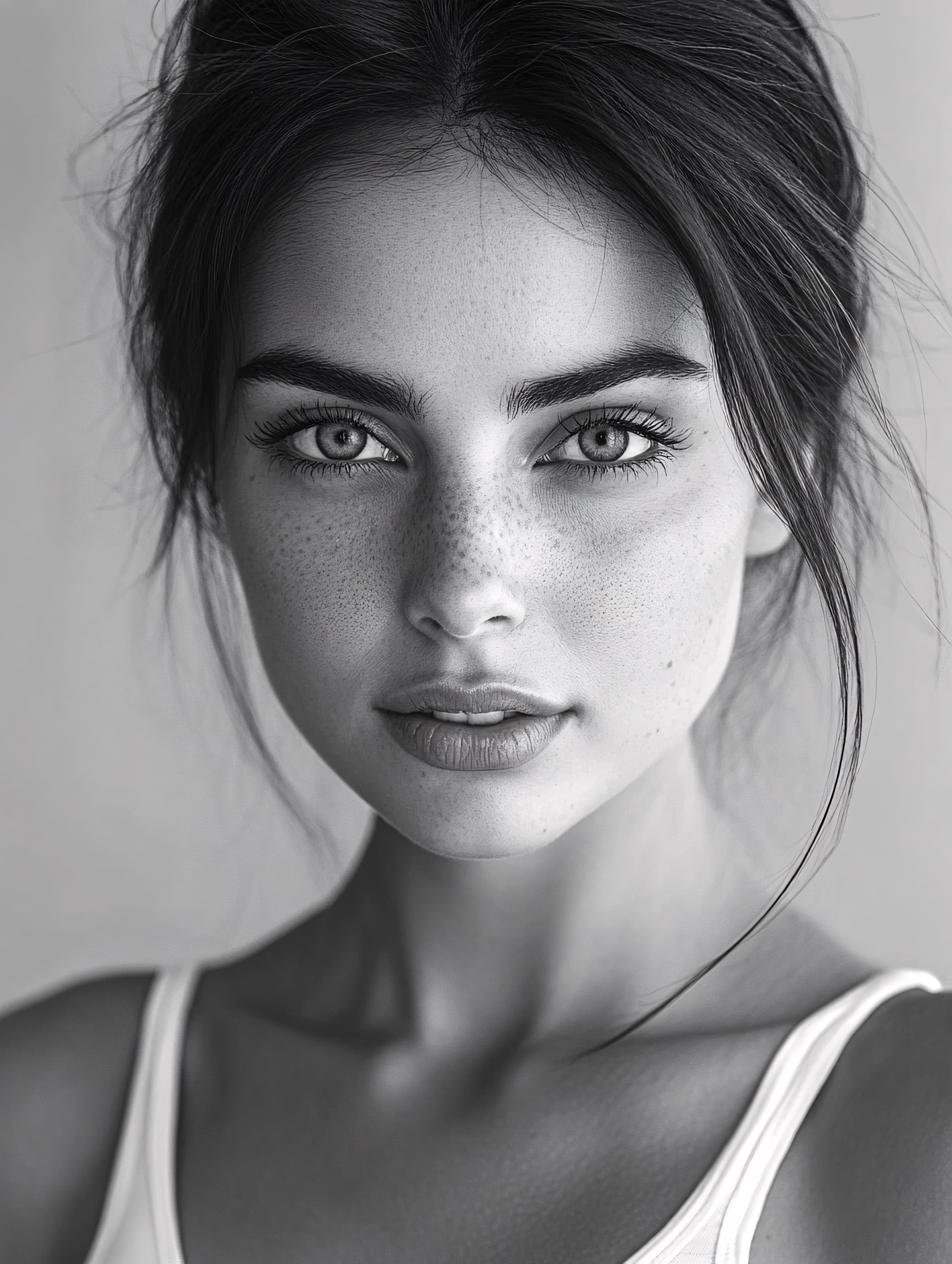 Serene Woman with Freckles Portrait