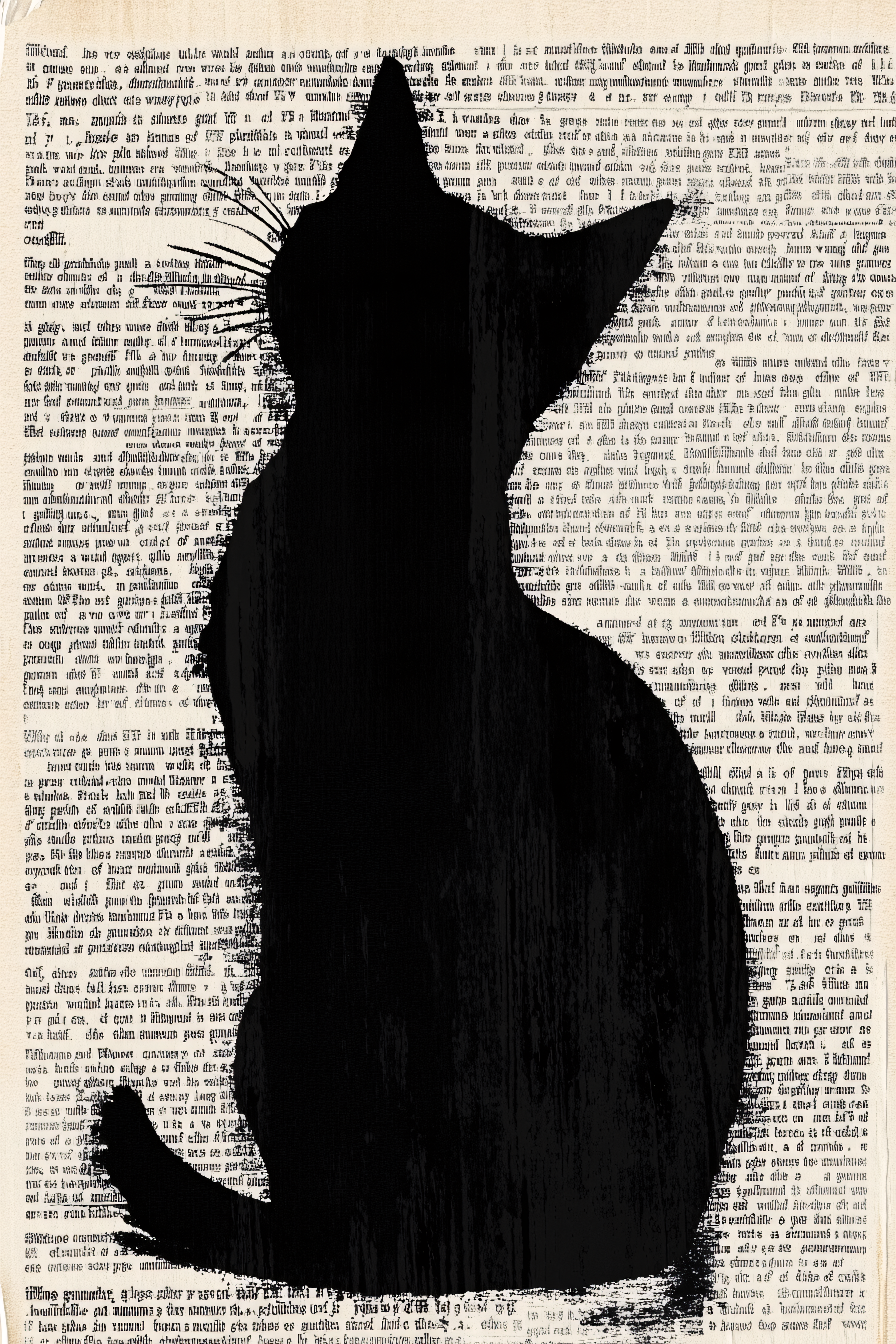 Shadowed Cat Silhouette on Antique Text
