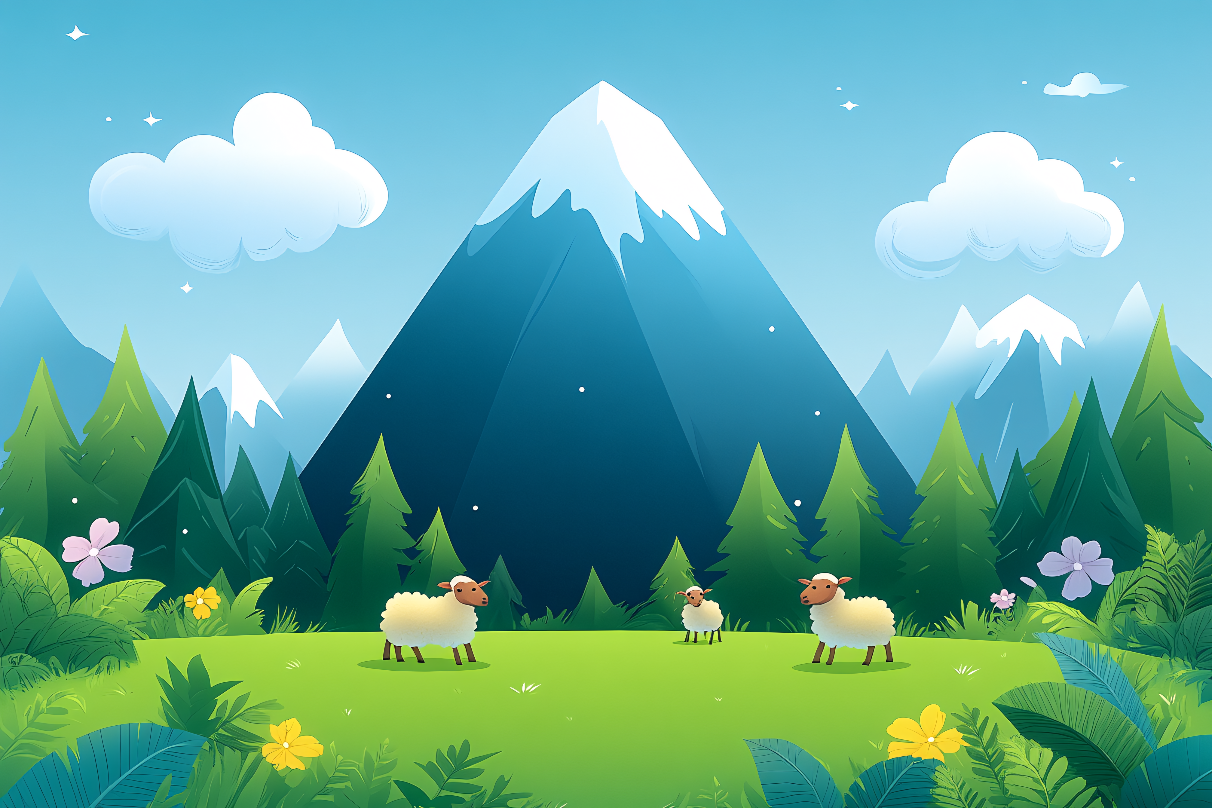 Sheep Grazing in Mountain Landscape