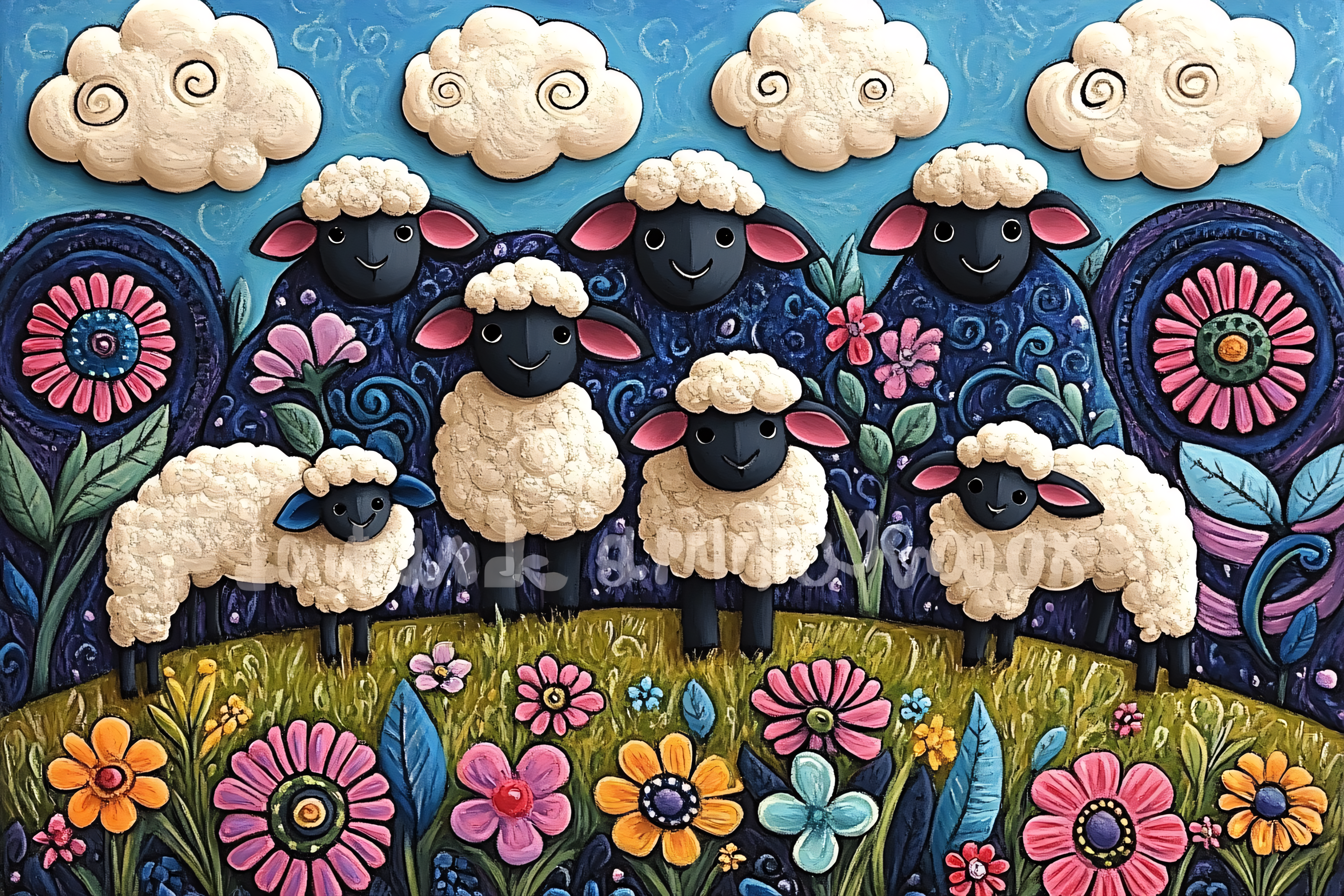 Sheep in Flower Field