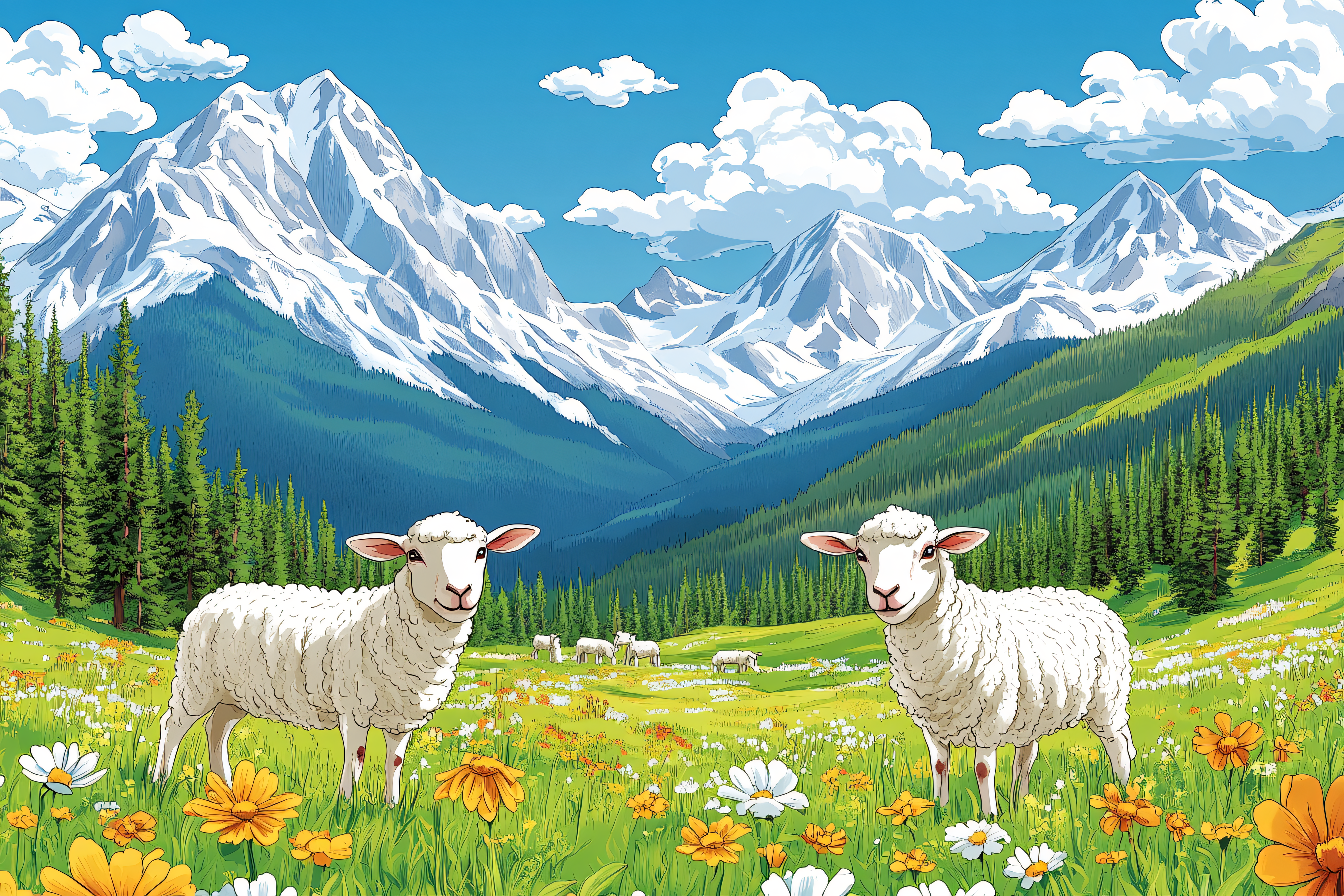 Sheep In Mountain Meadow