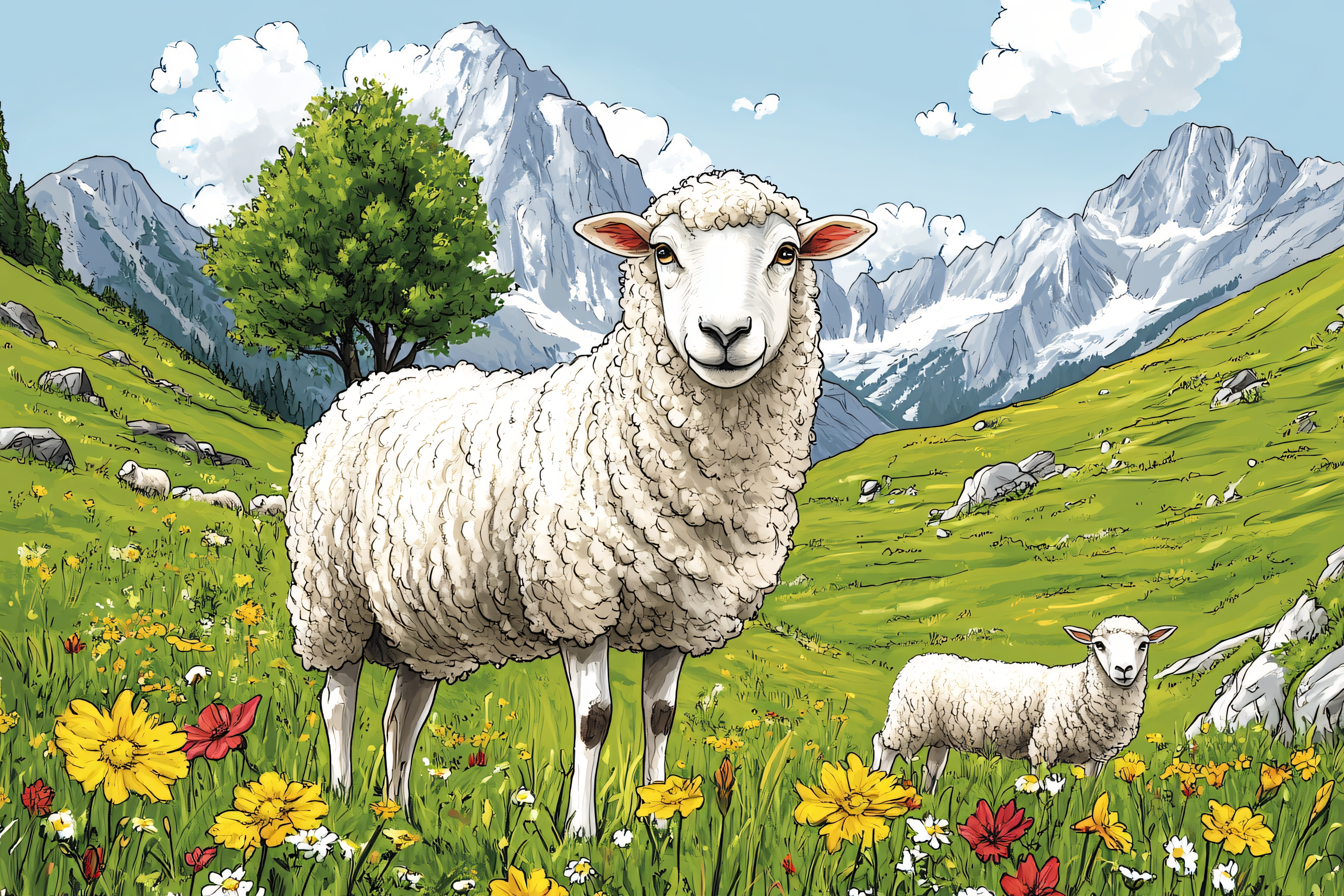 Sheep in Mountain Meadow