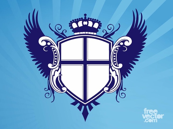Shield With Wings and Crown Free Vector