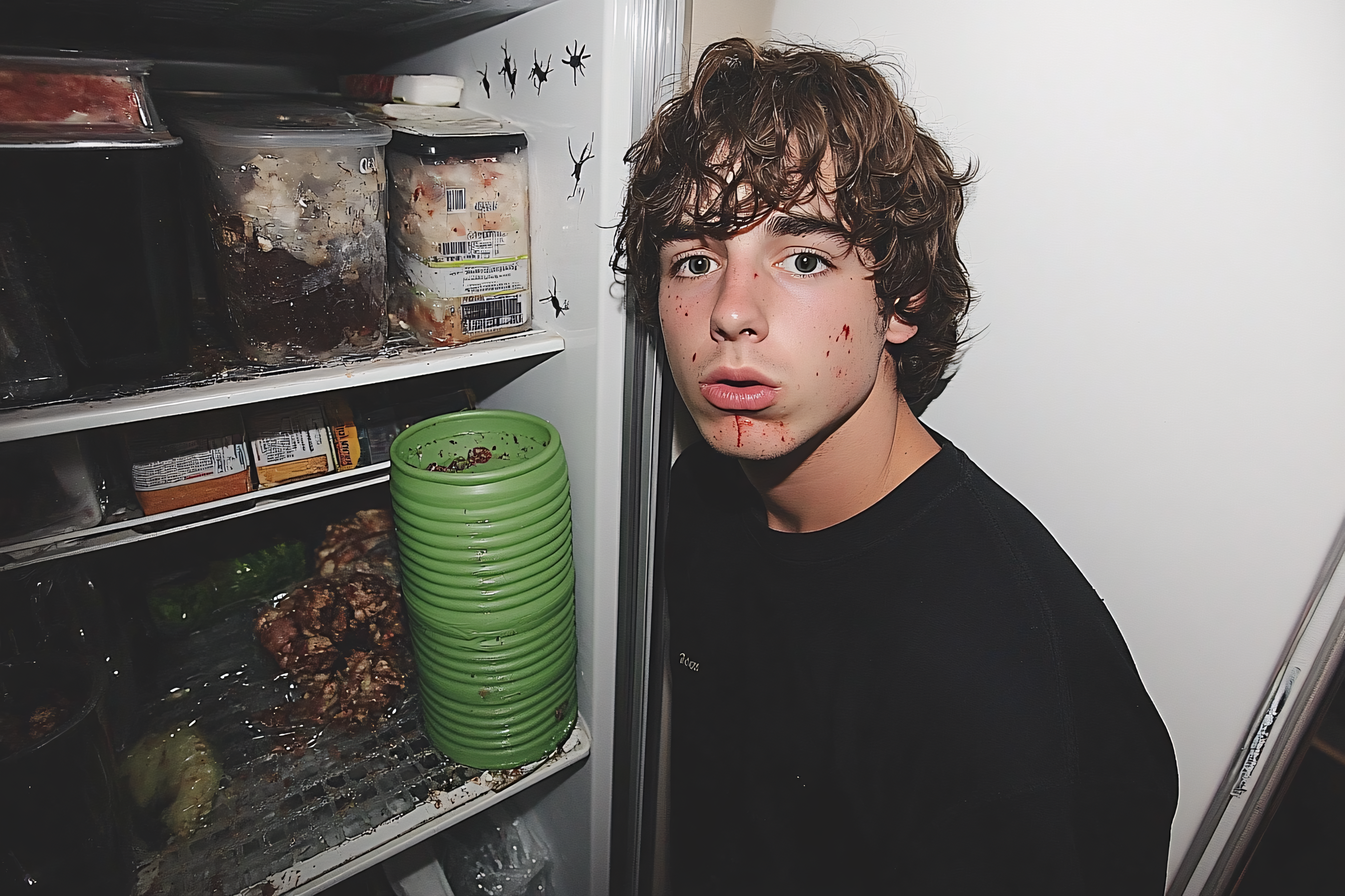 Shocked Teenager Beside a Fridge