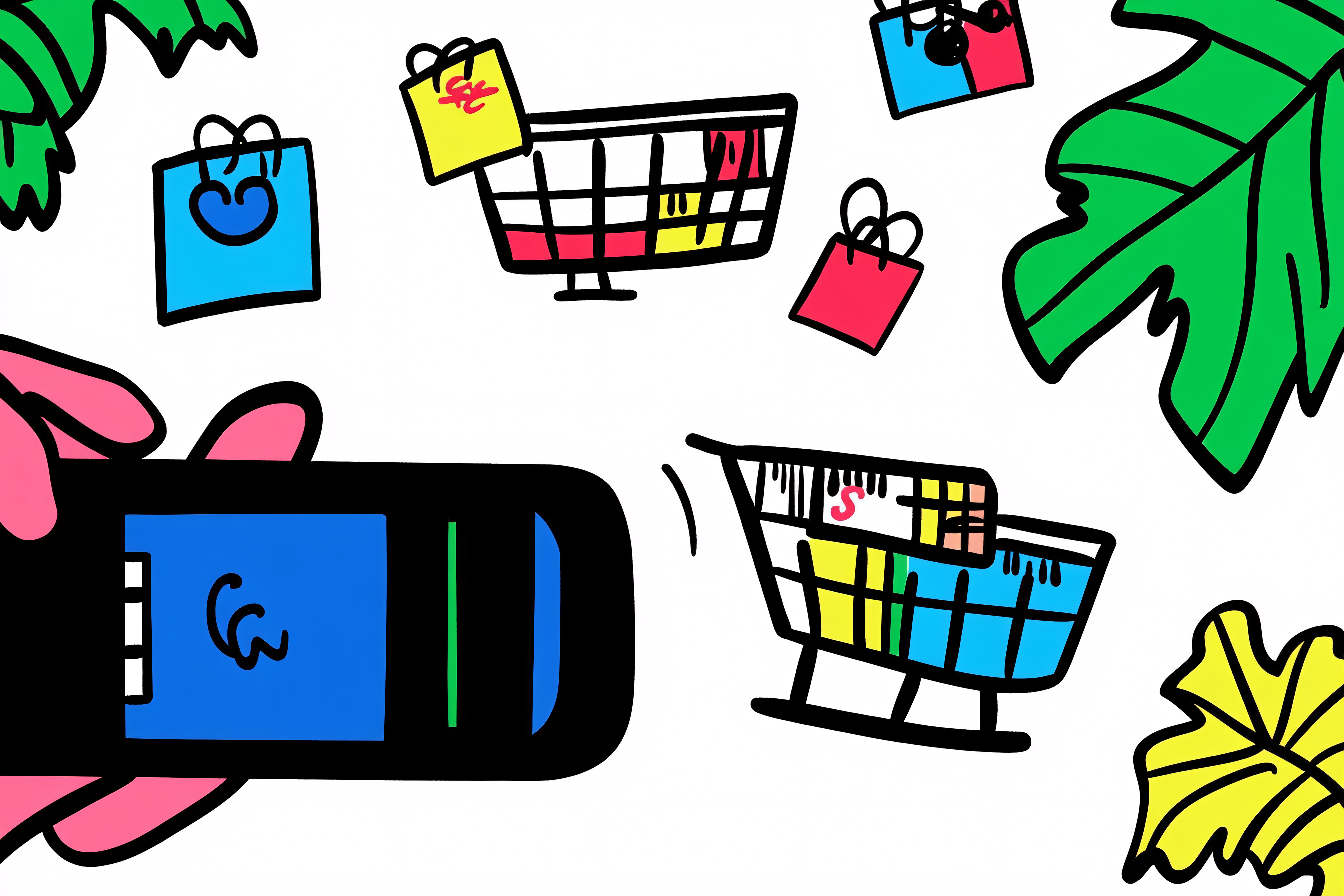 Shopping Cart and Phone Illustration