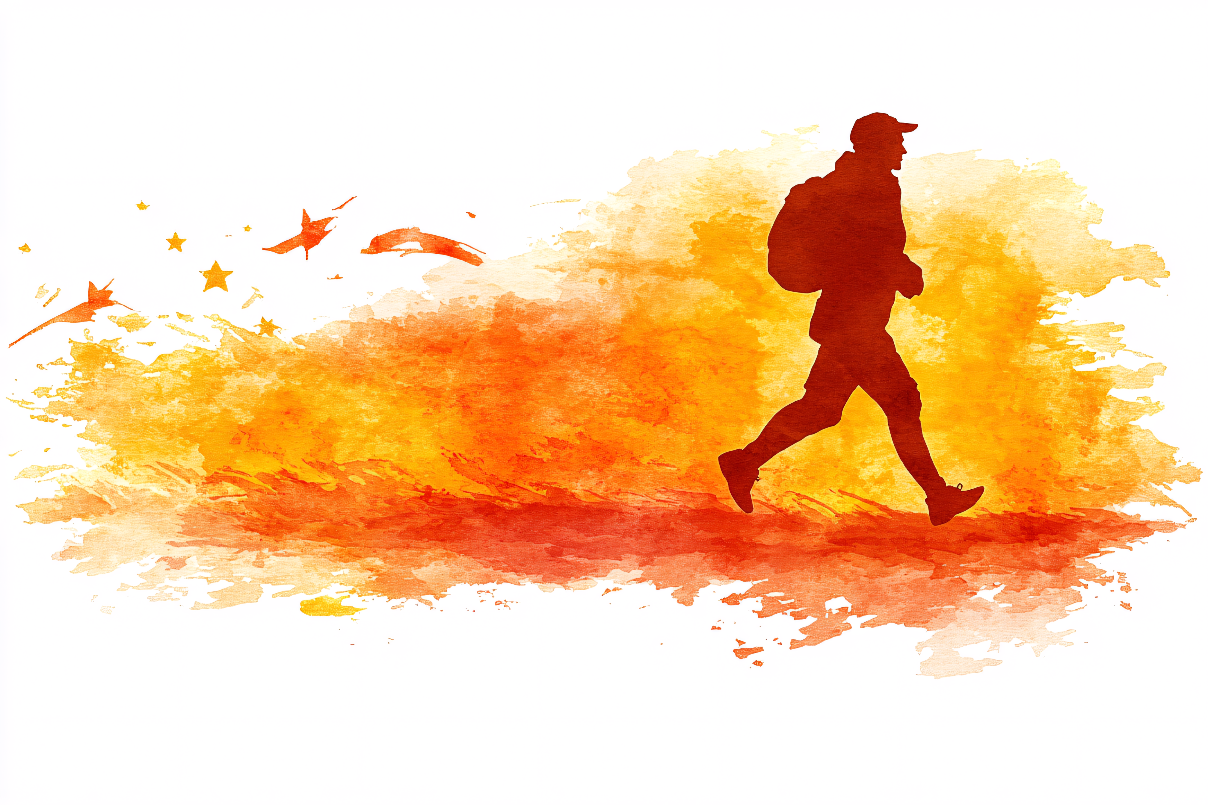 Silhouette Hiker Watercolor Art