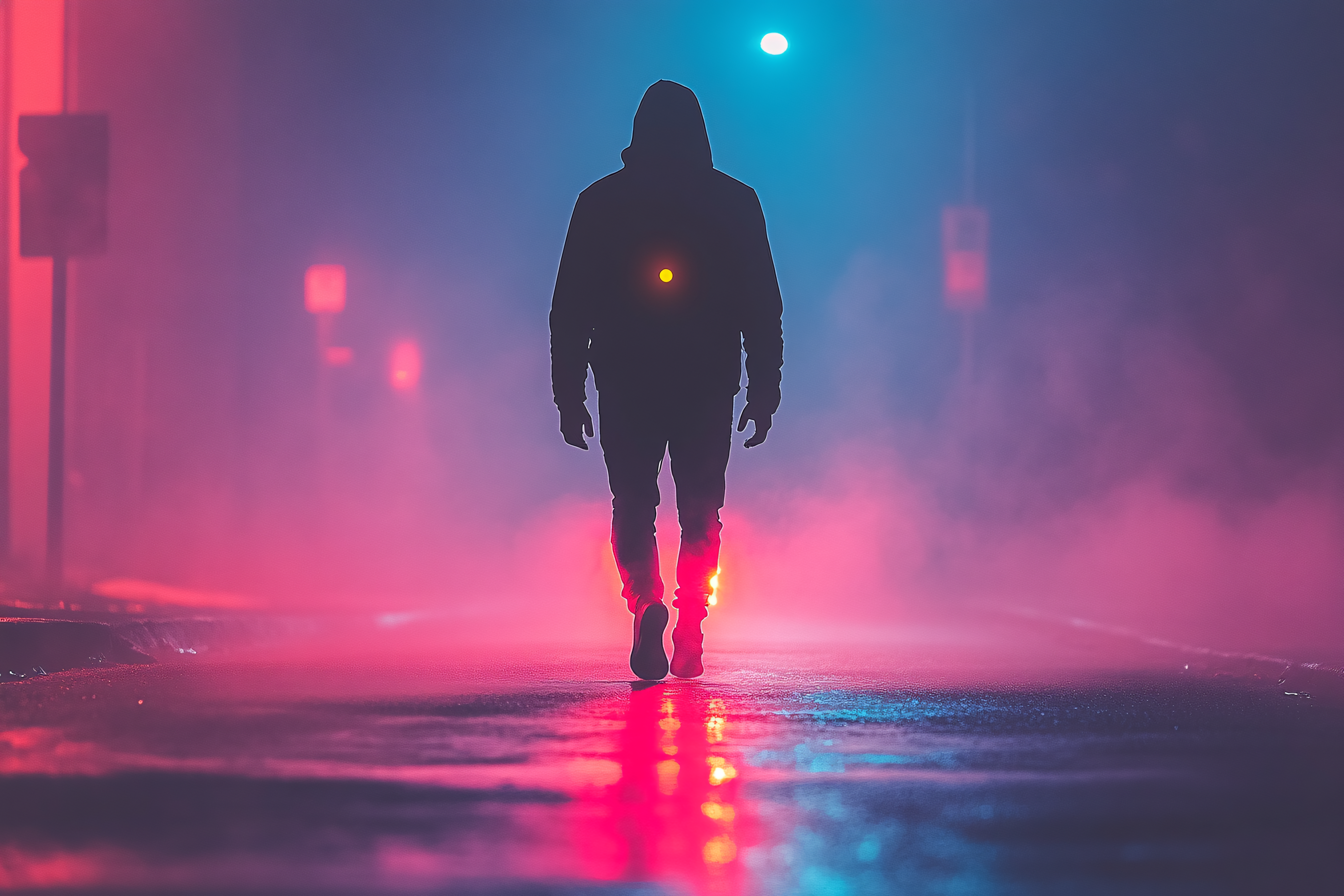 Silhouette in Neon Mist