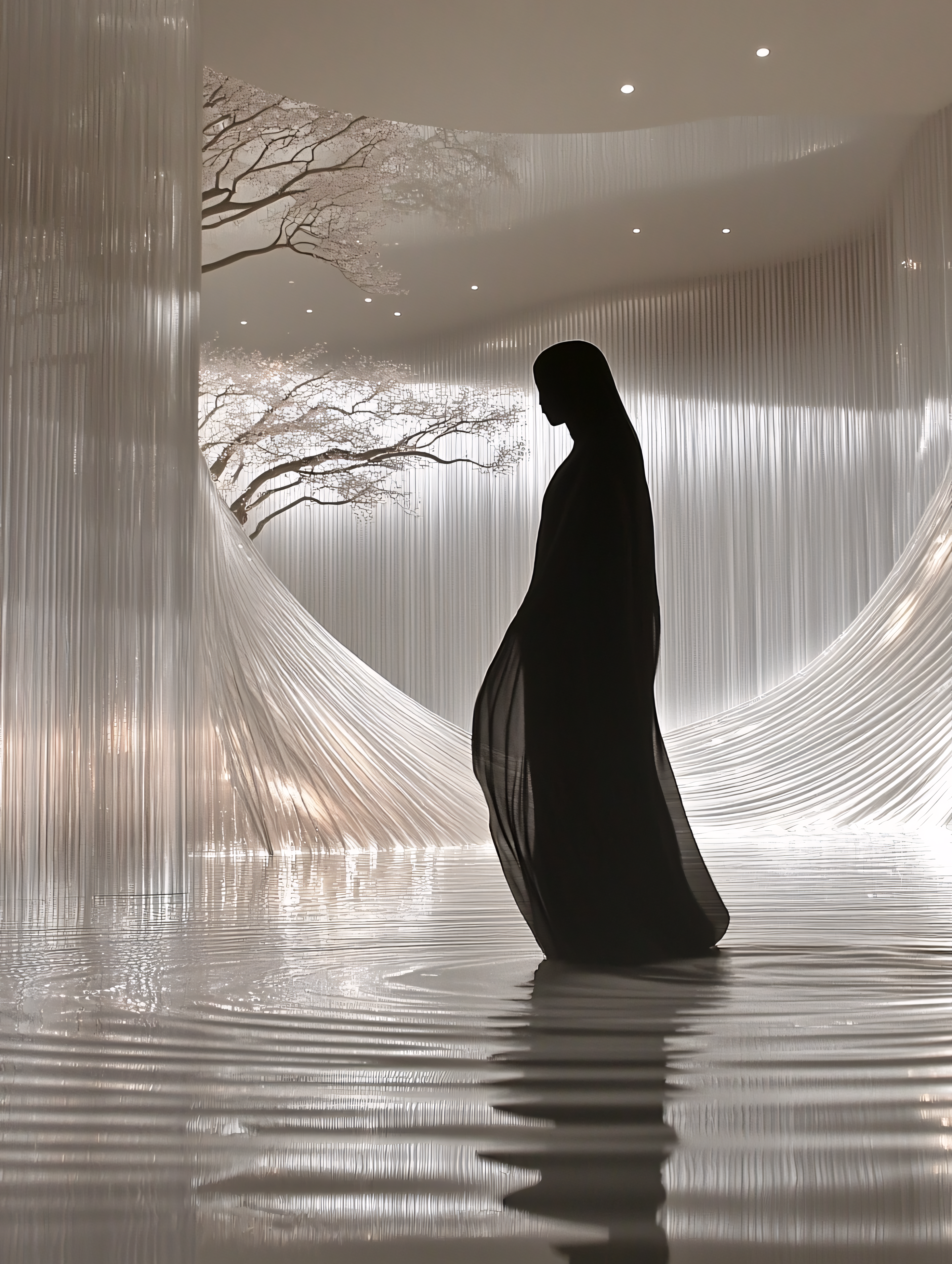 Silhouette in Serene Water Interior