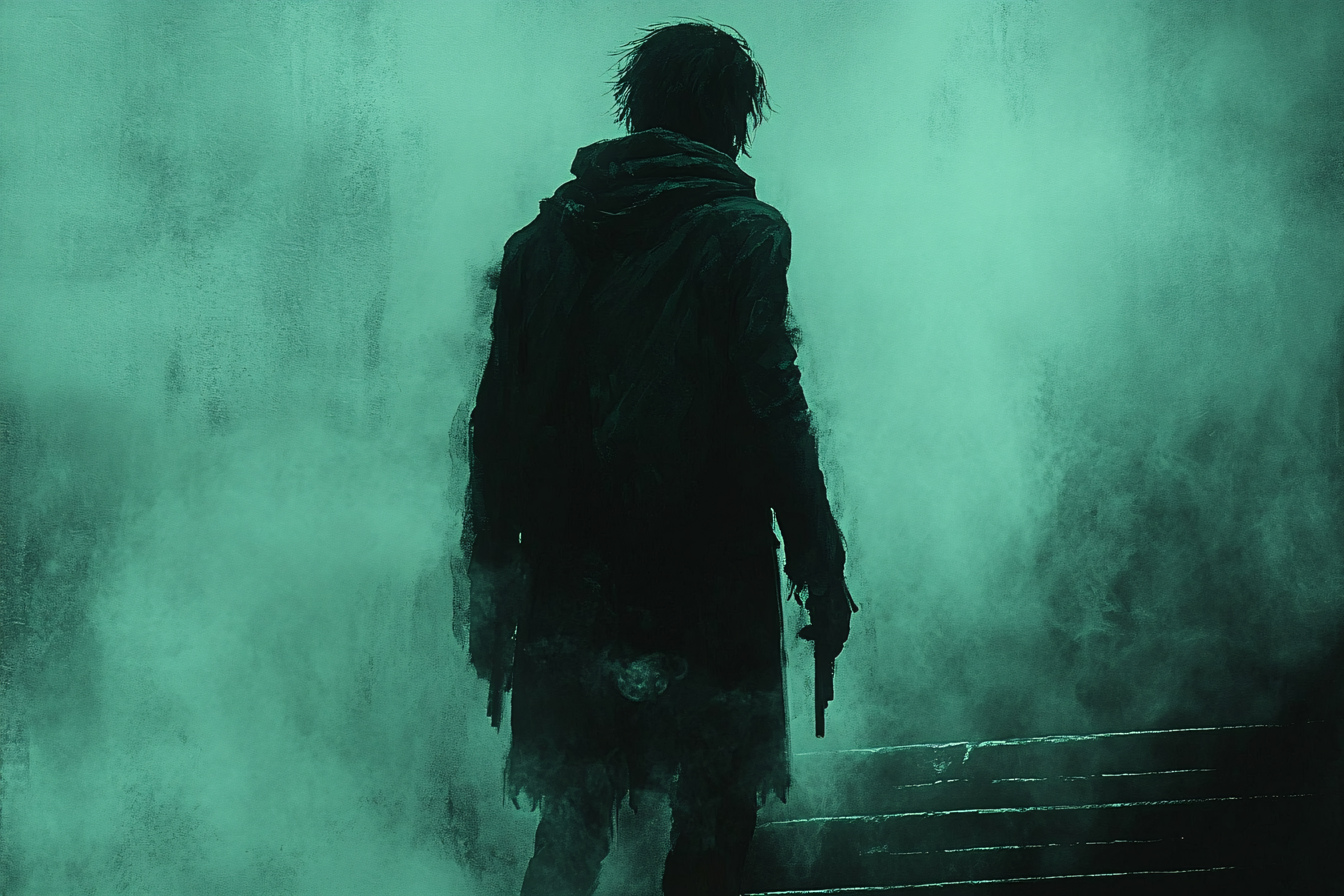 Silhouette of a Gunman in a Misty Setting