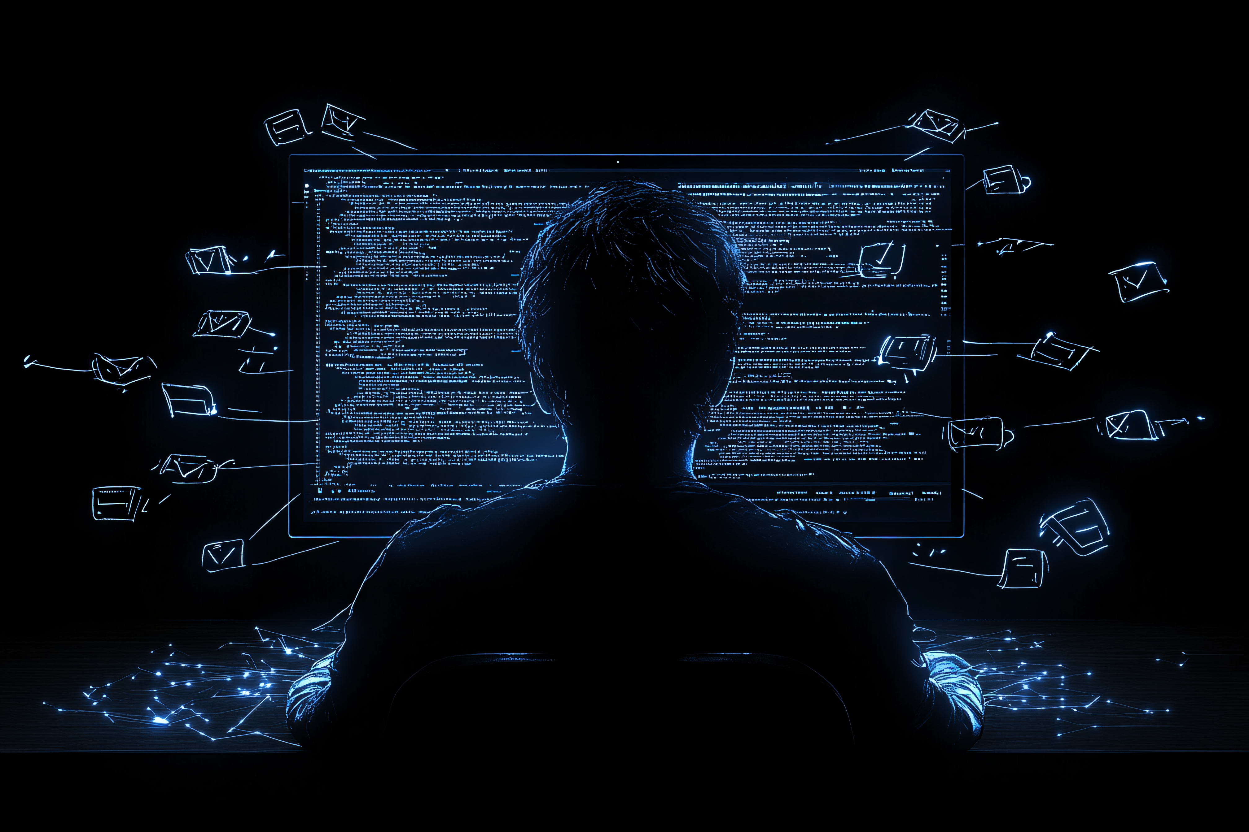 Silhouette of a Person Coding
