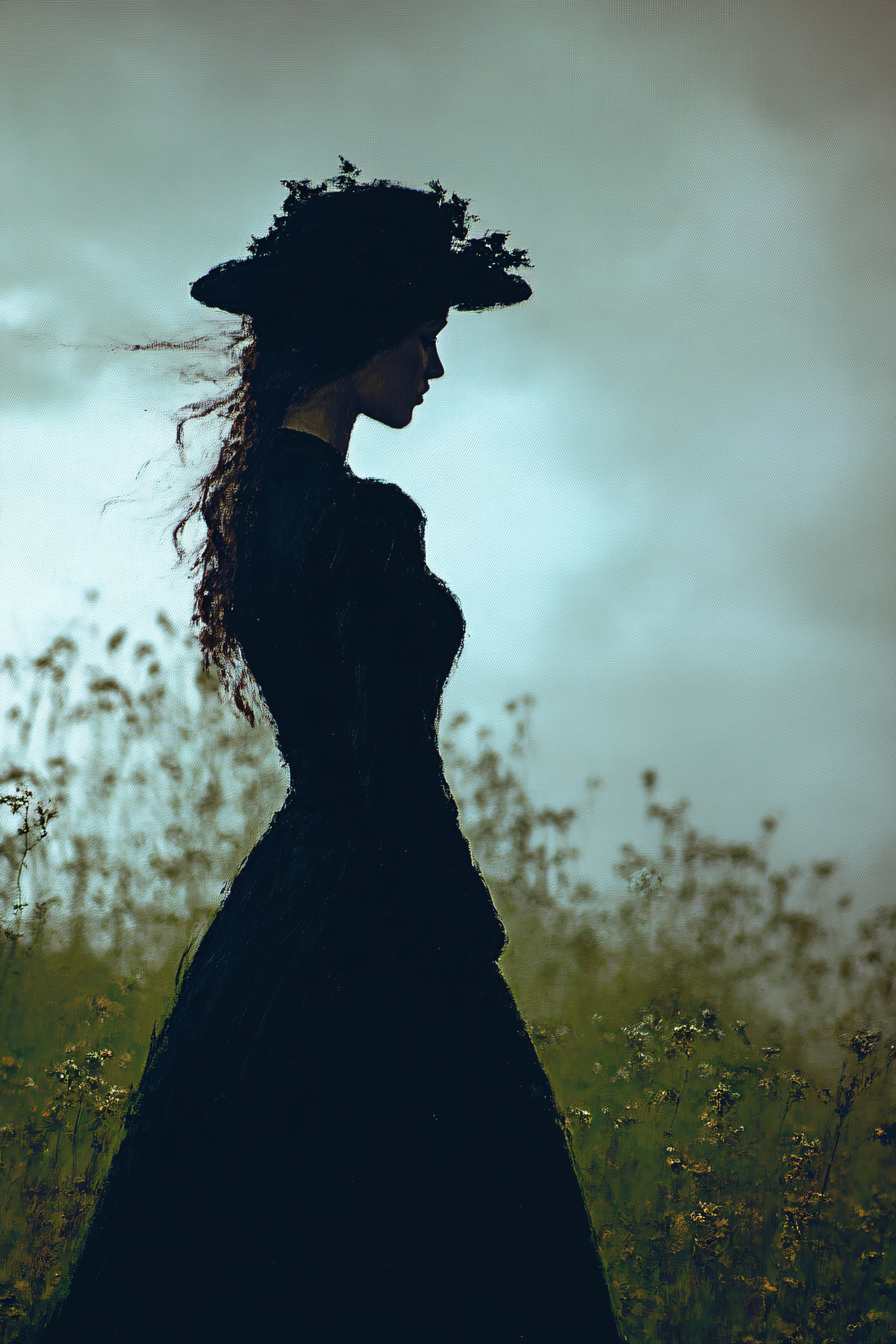Silhouette Of Woman In Black Dress