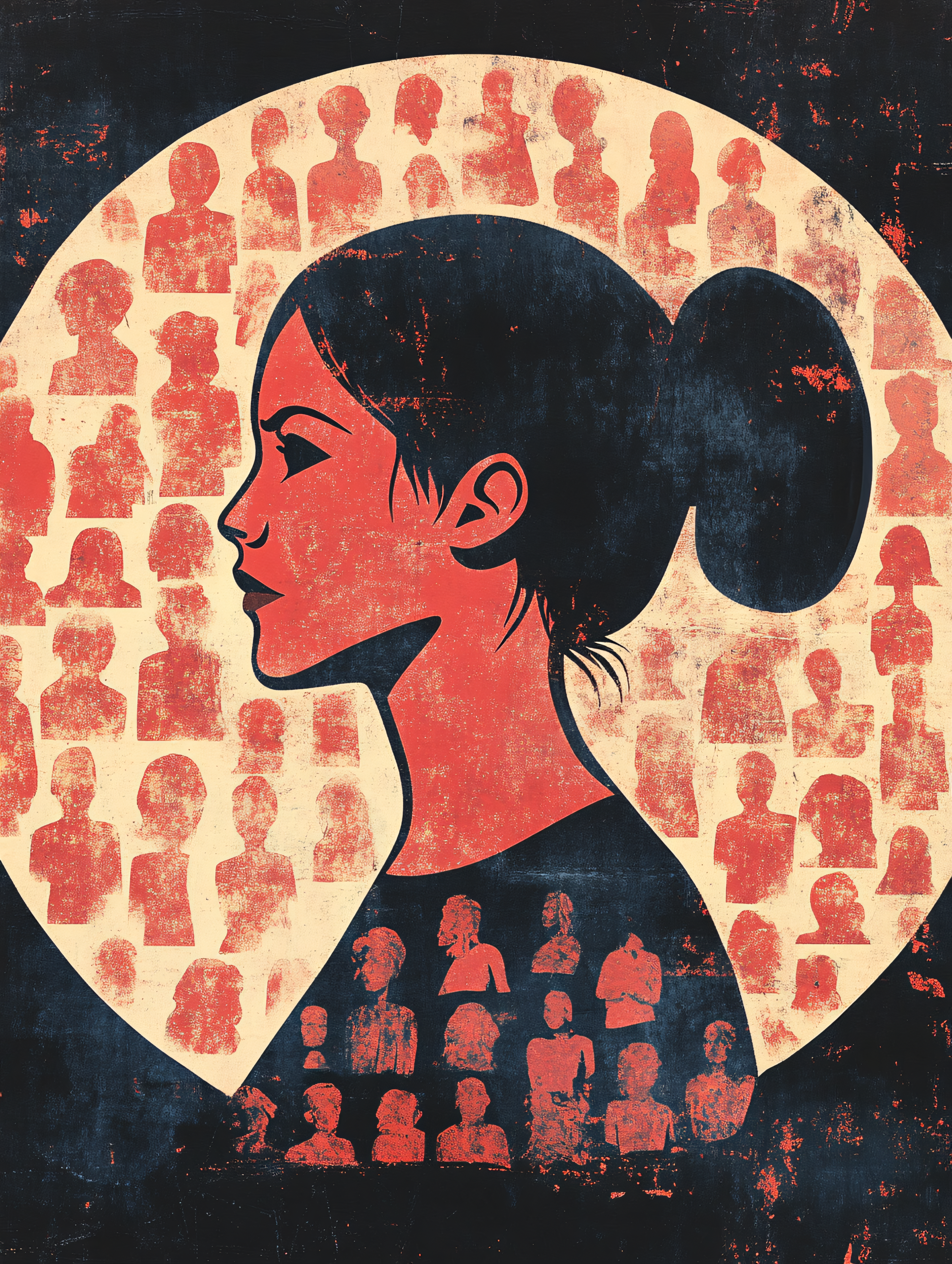 Silhouette Of Woman Profile With Crowd Background
