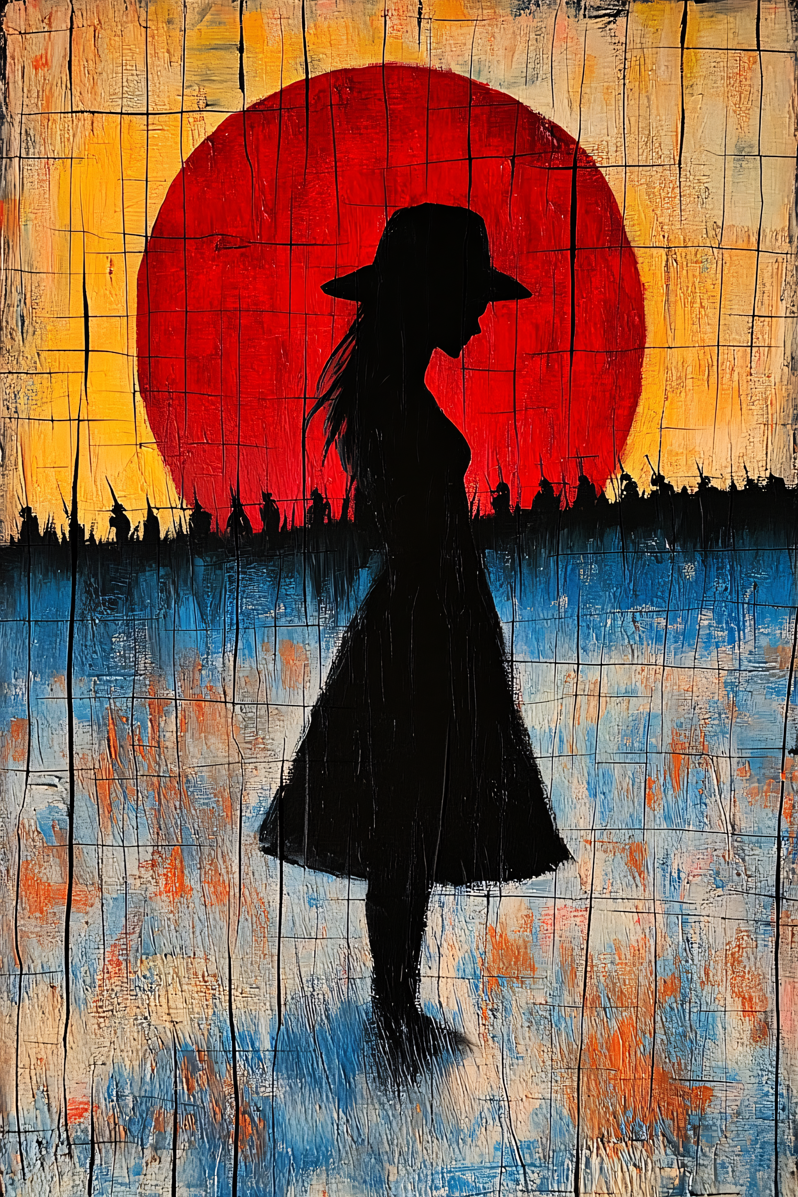 Silhouette Of Woman With Red Sun